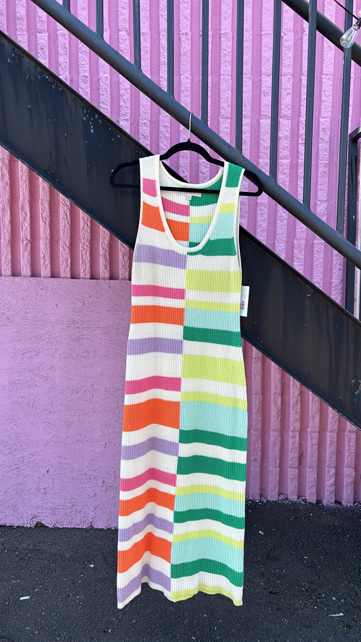 multi flat white sweater maxi dress, m