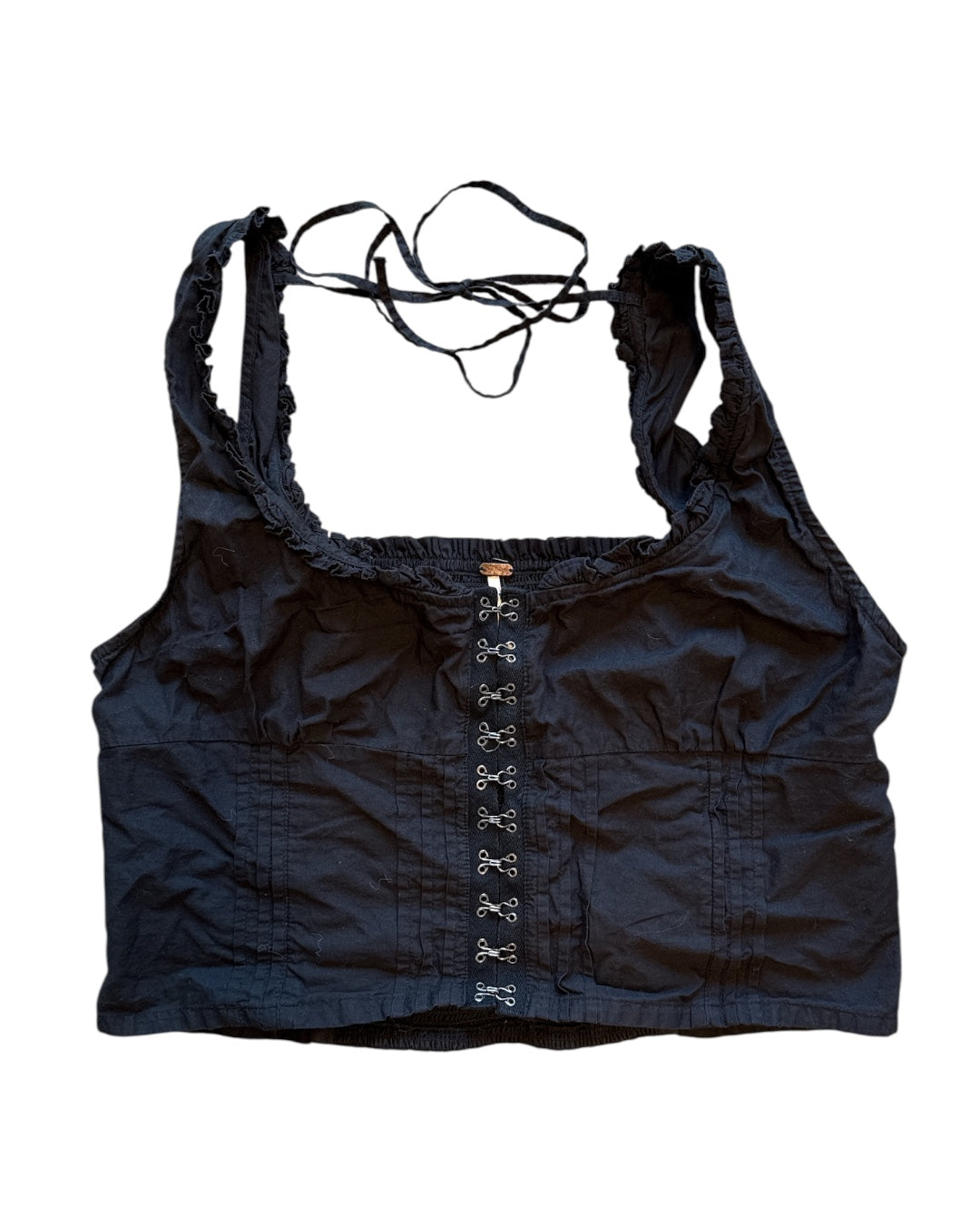 black free people ruffle clasp tank top, XL