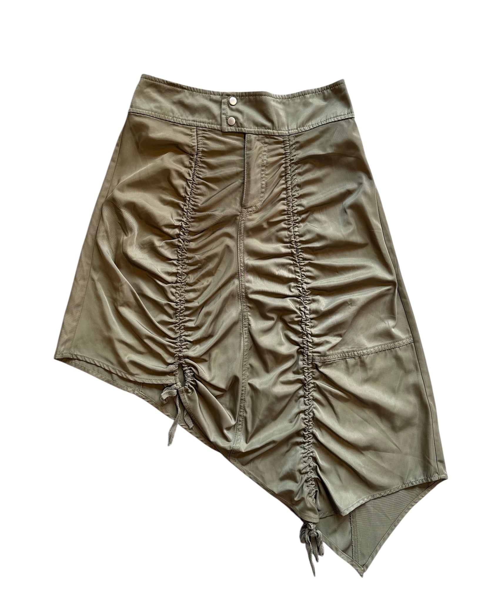 green urban outfitters asymmetrical scrunch midi skirt, xs