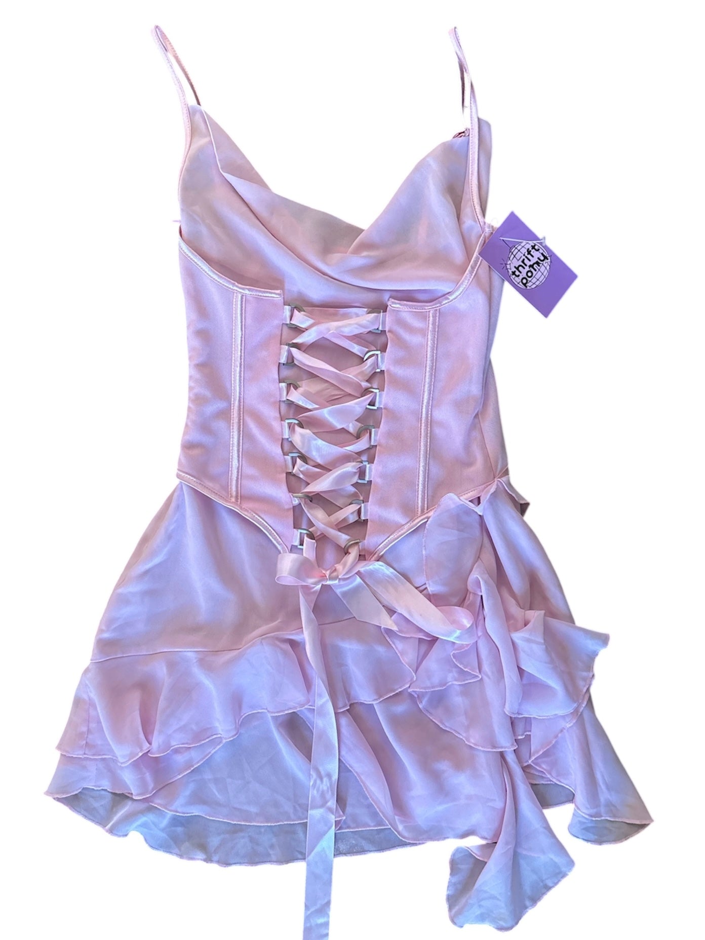 pink i am gia lace up ruffle dress, xxs