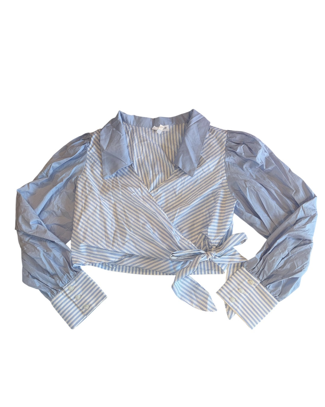 Blue white Vestique Striped tie collared shirt, L