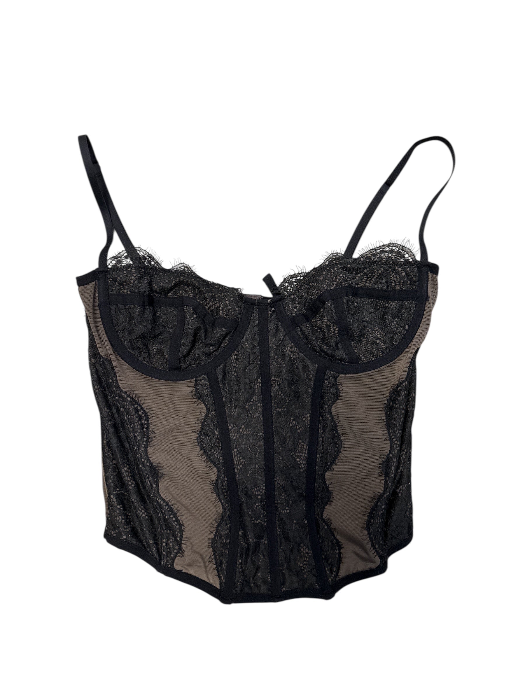 black brown out from under mesh lace corset tank, L