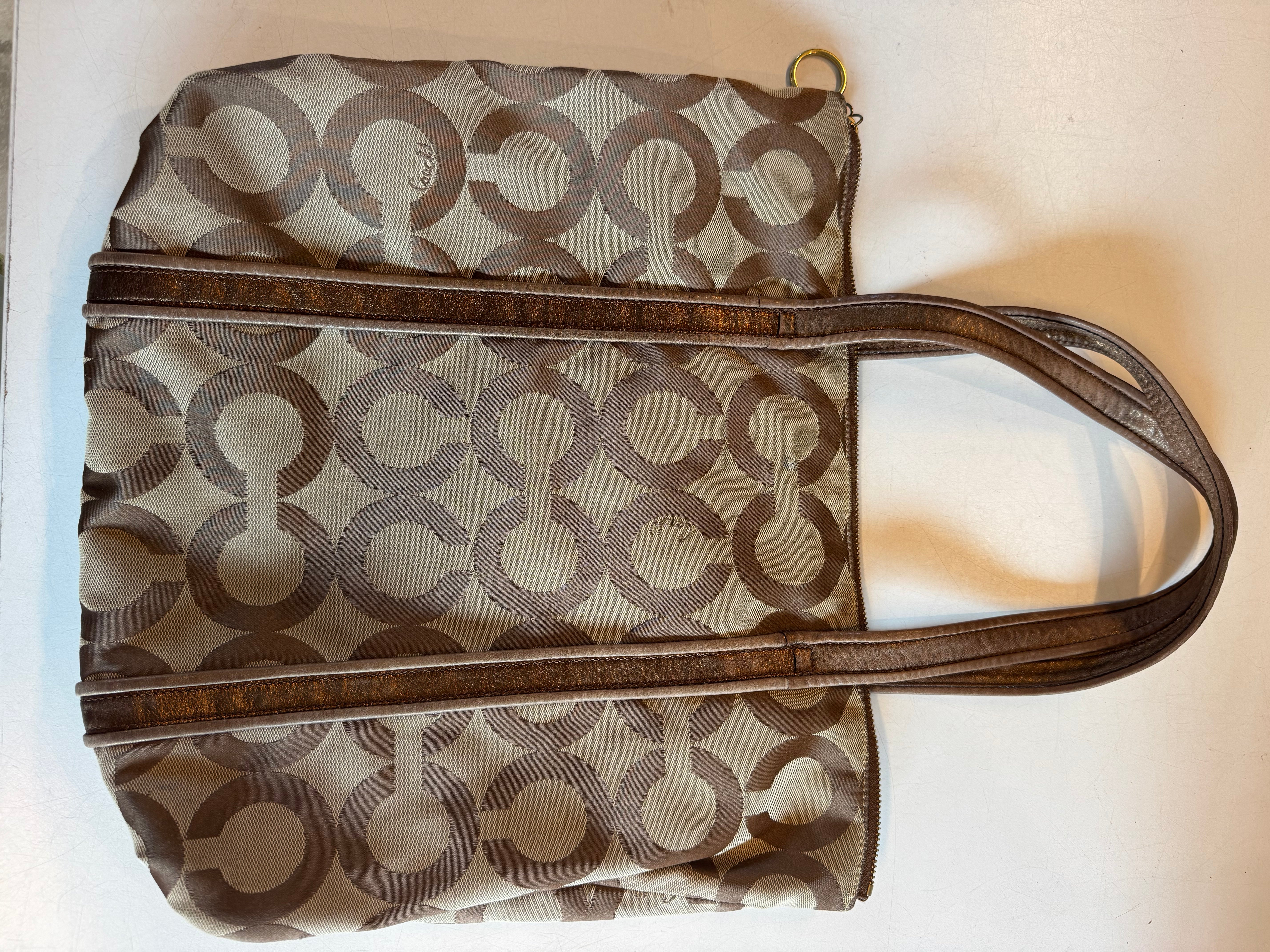 brown coach poppy branded tote purse