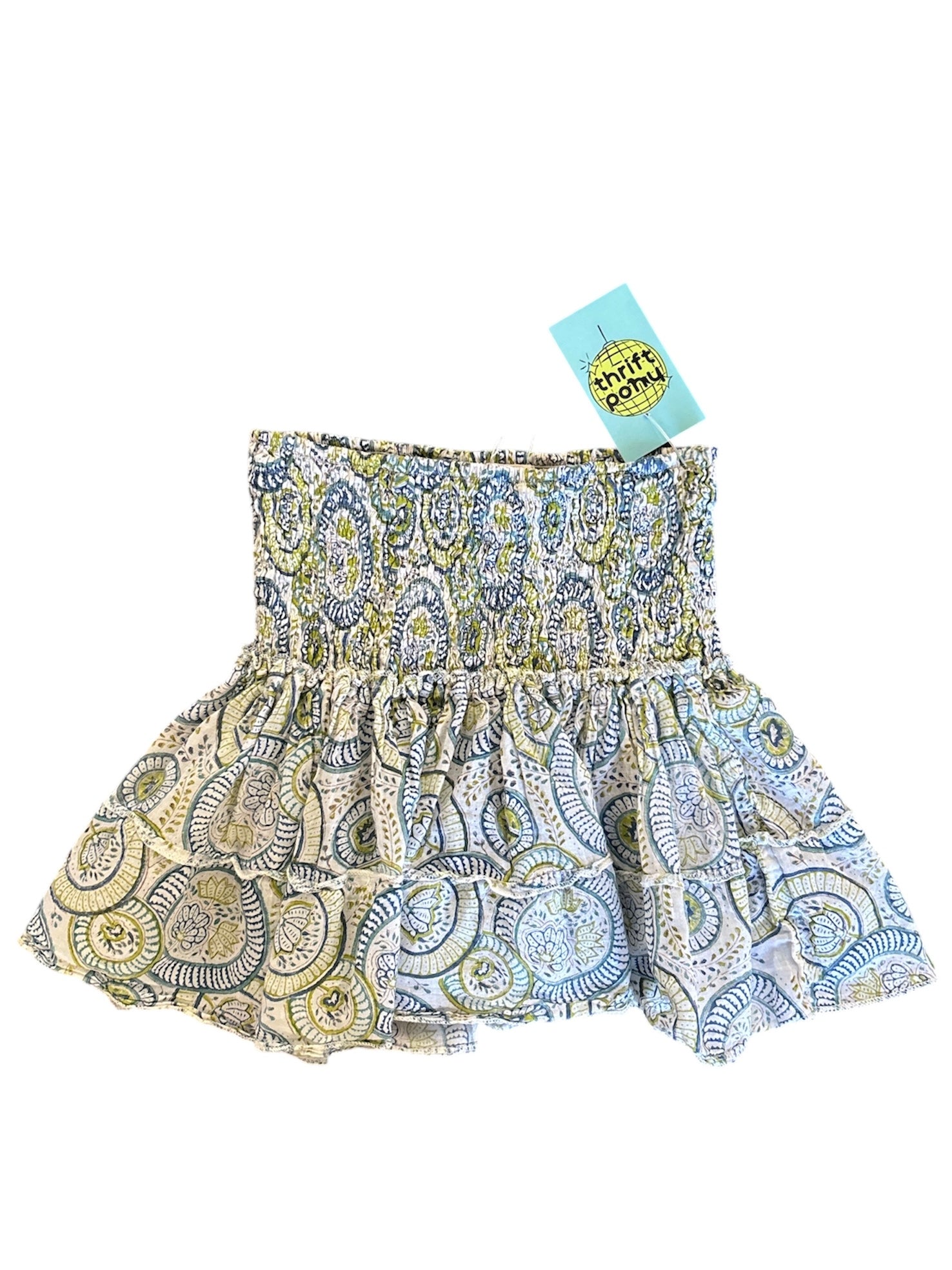 blue/green la belle ile smocked mini skirt, m