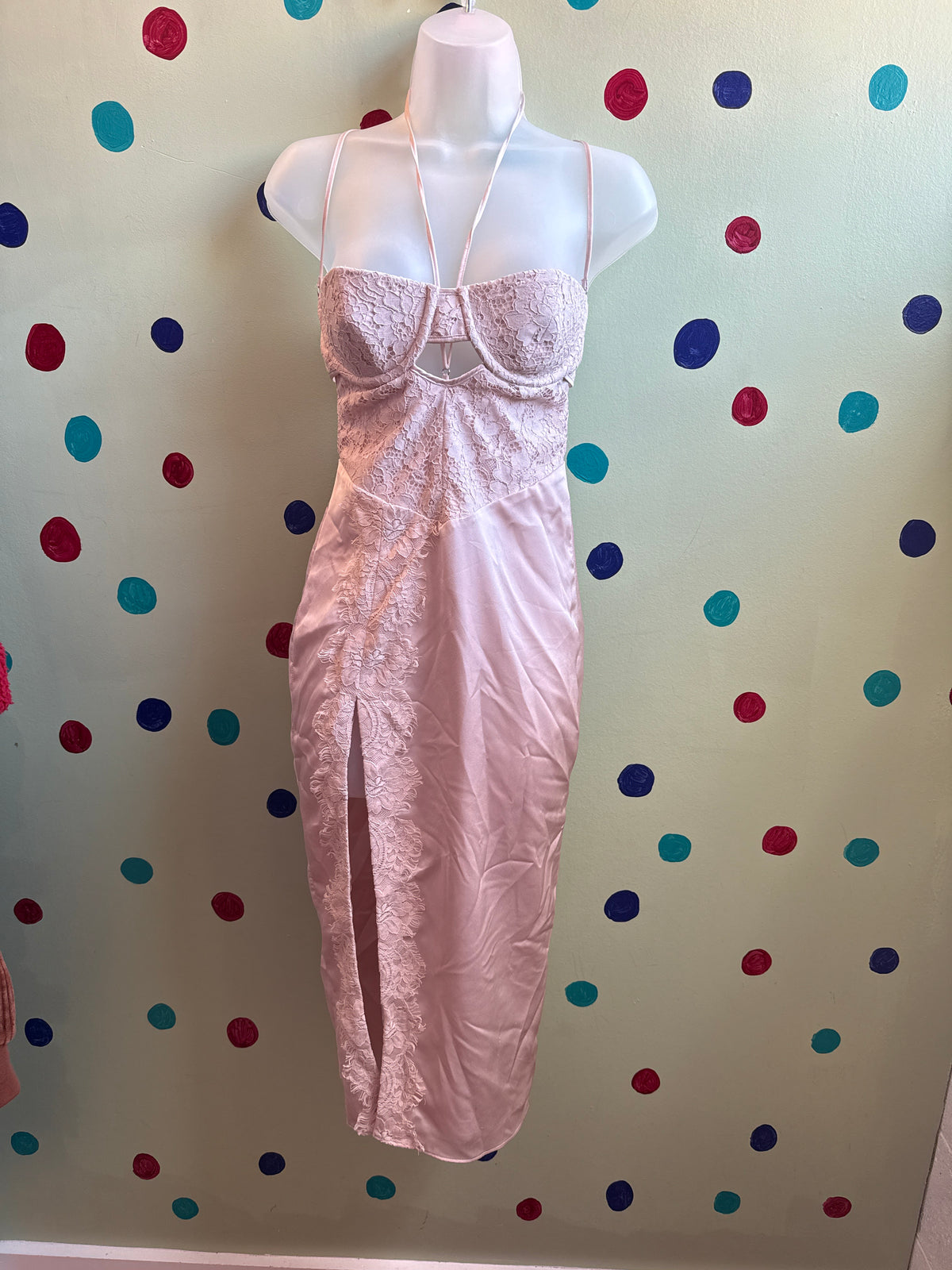pink house of cb structured lace maxi dress, xs