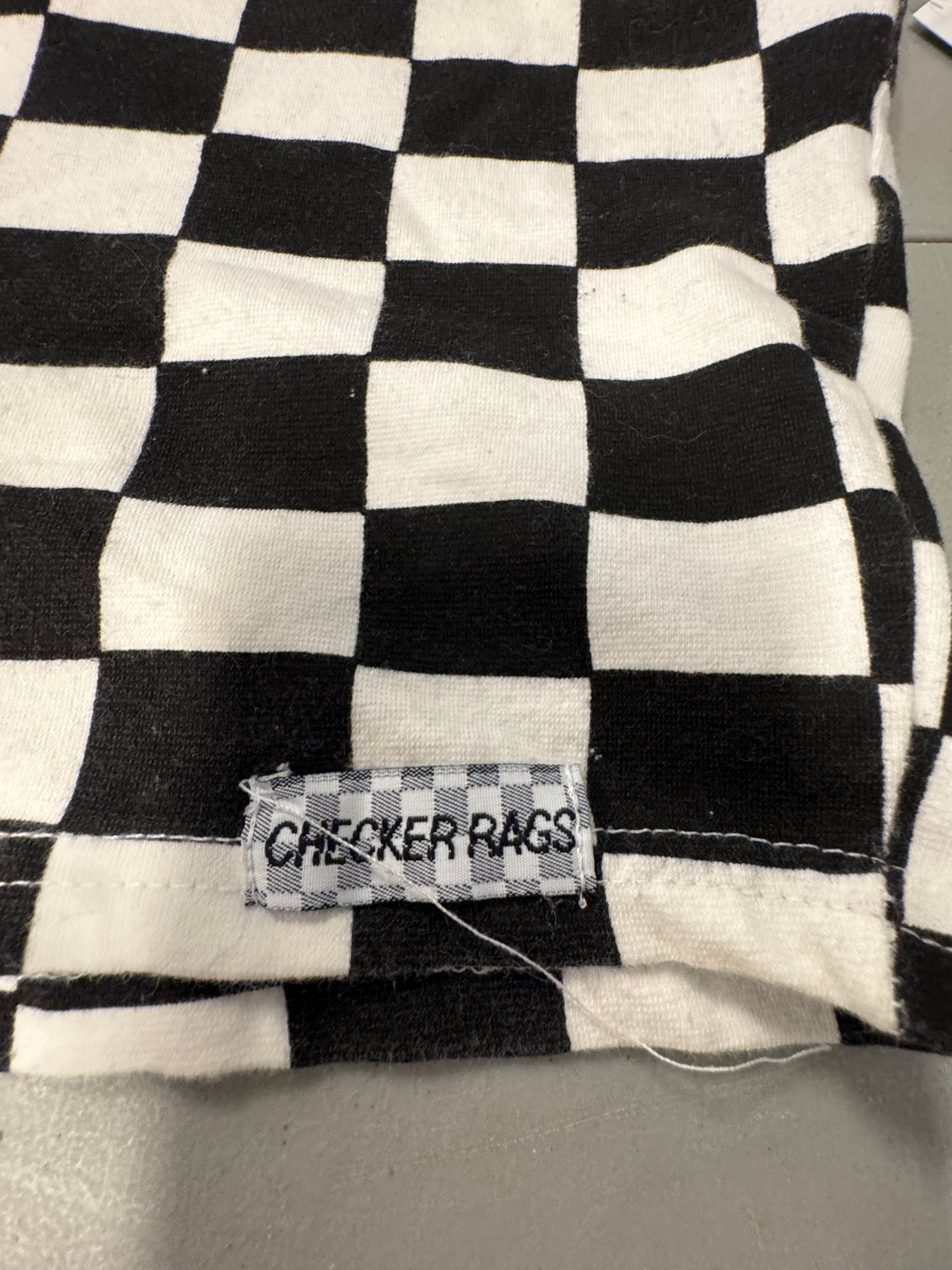 black white checker rags vtg checkered tank, L