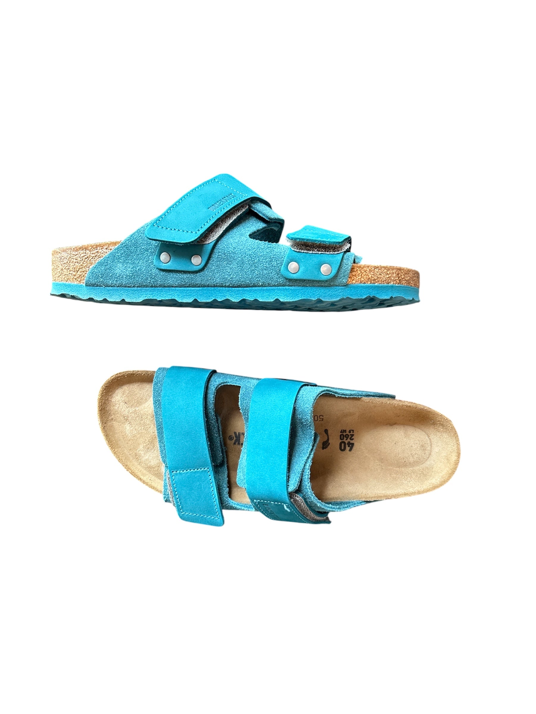 teal Birkenstock double strap slide, 9