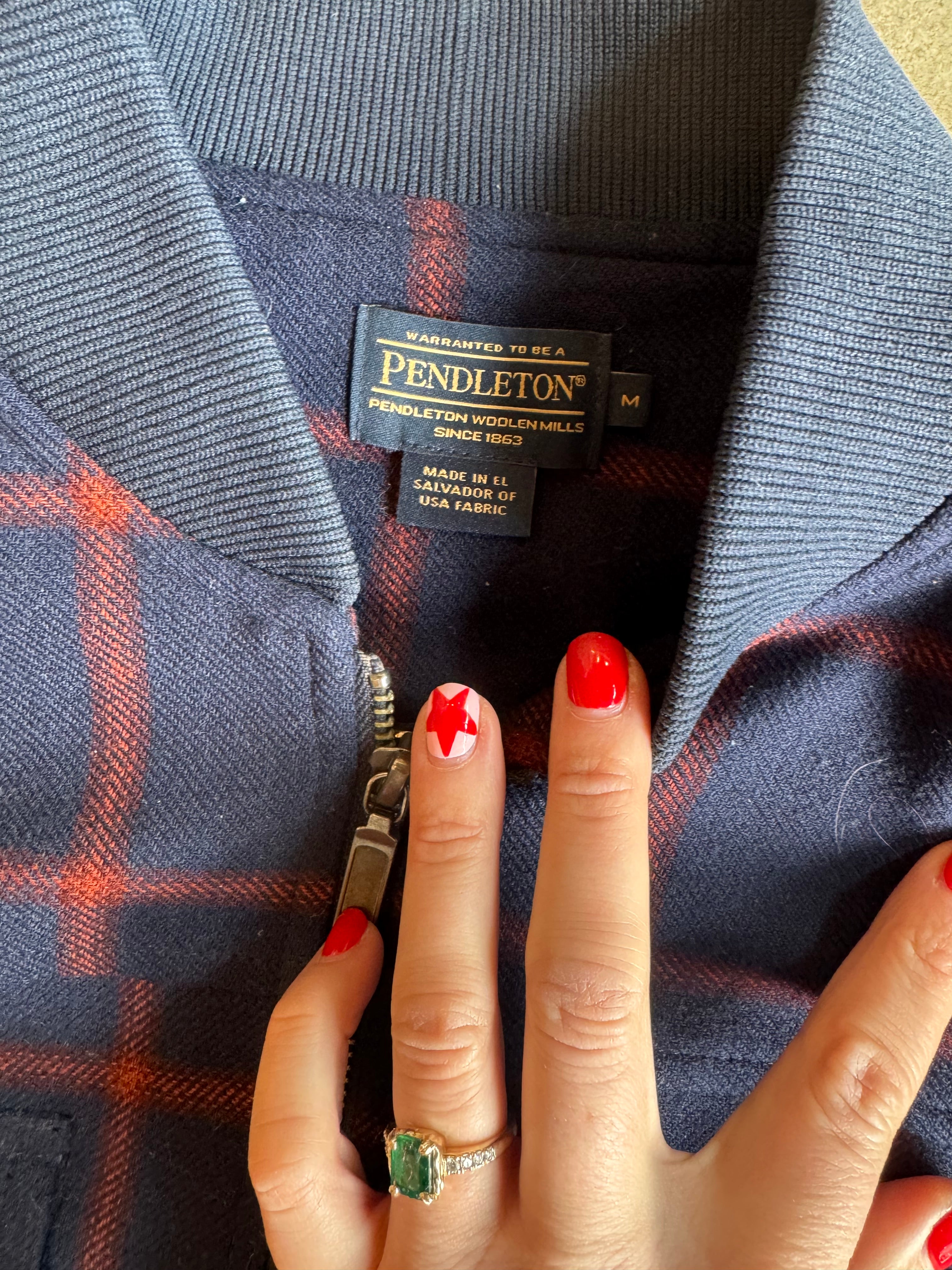 navy rust Pendleton plaid wool zip up, m