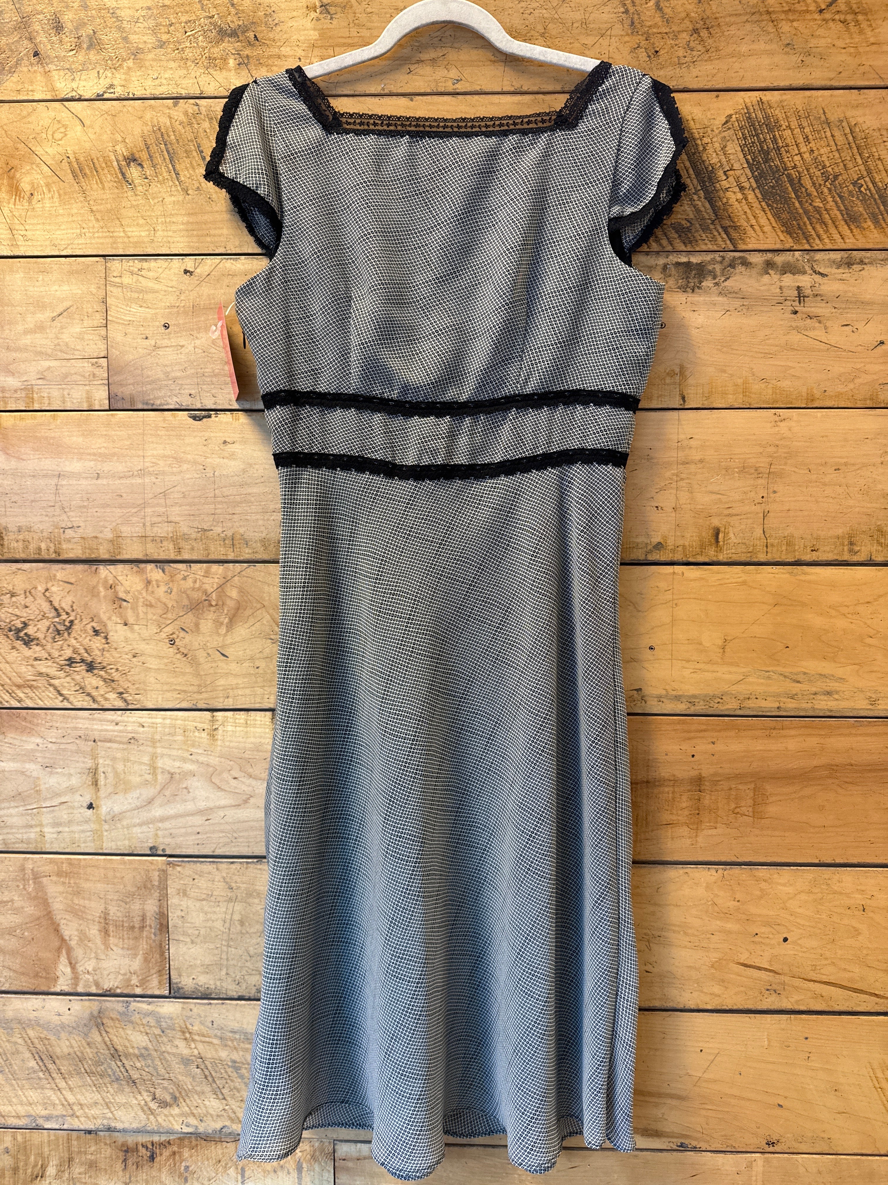 black white vtg agb plaid bustier dress w lace, 10 (fits like 8)