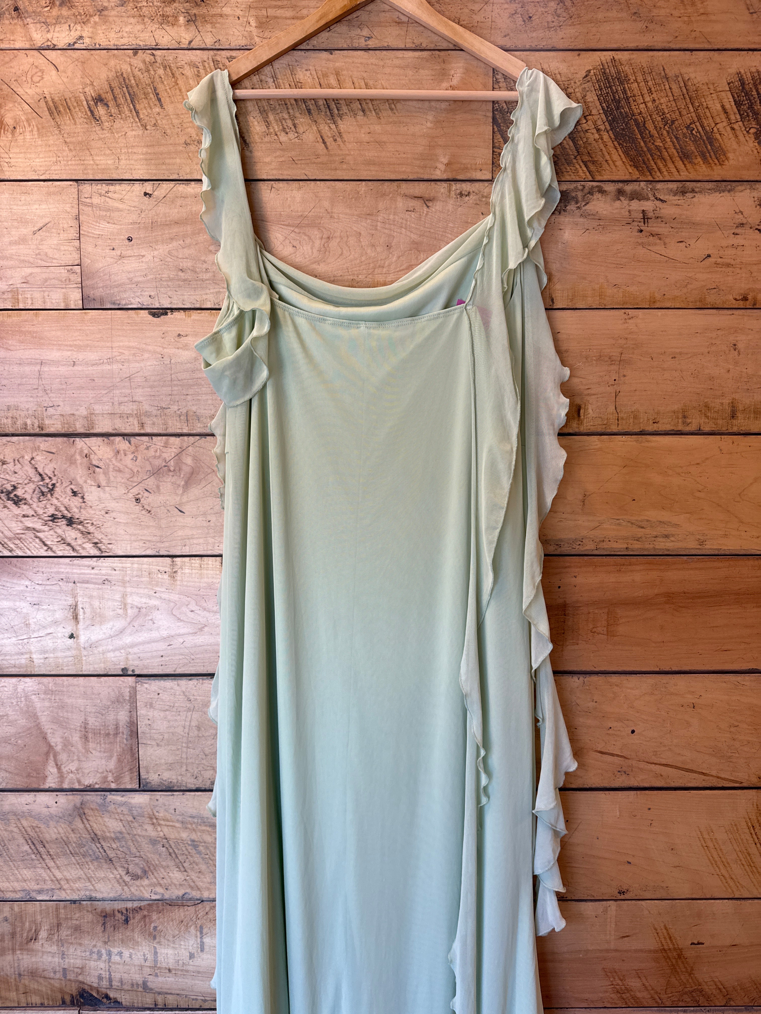 sage ruffle mesh maxi dress, 3x