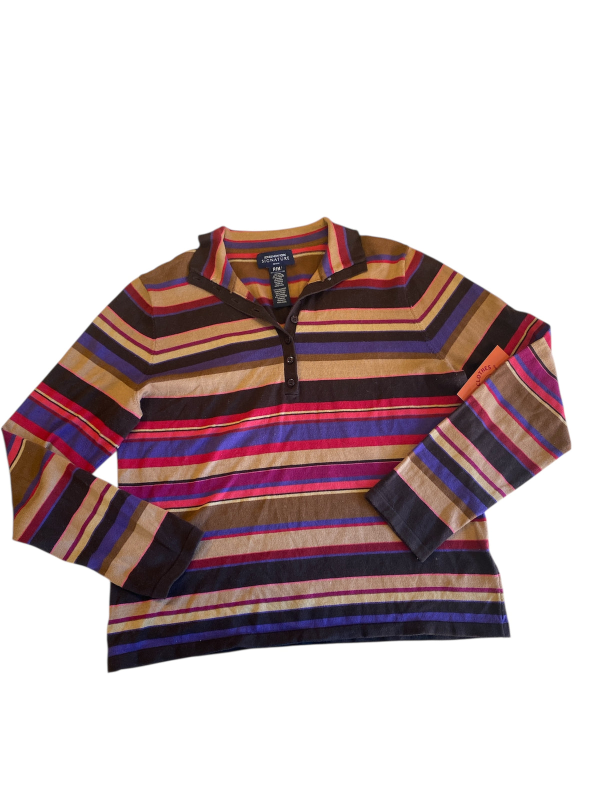 brown purple pink jones new york striped ls, p/m
