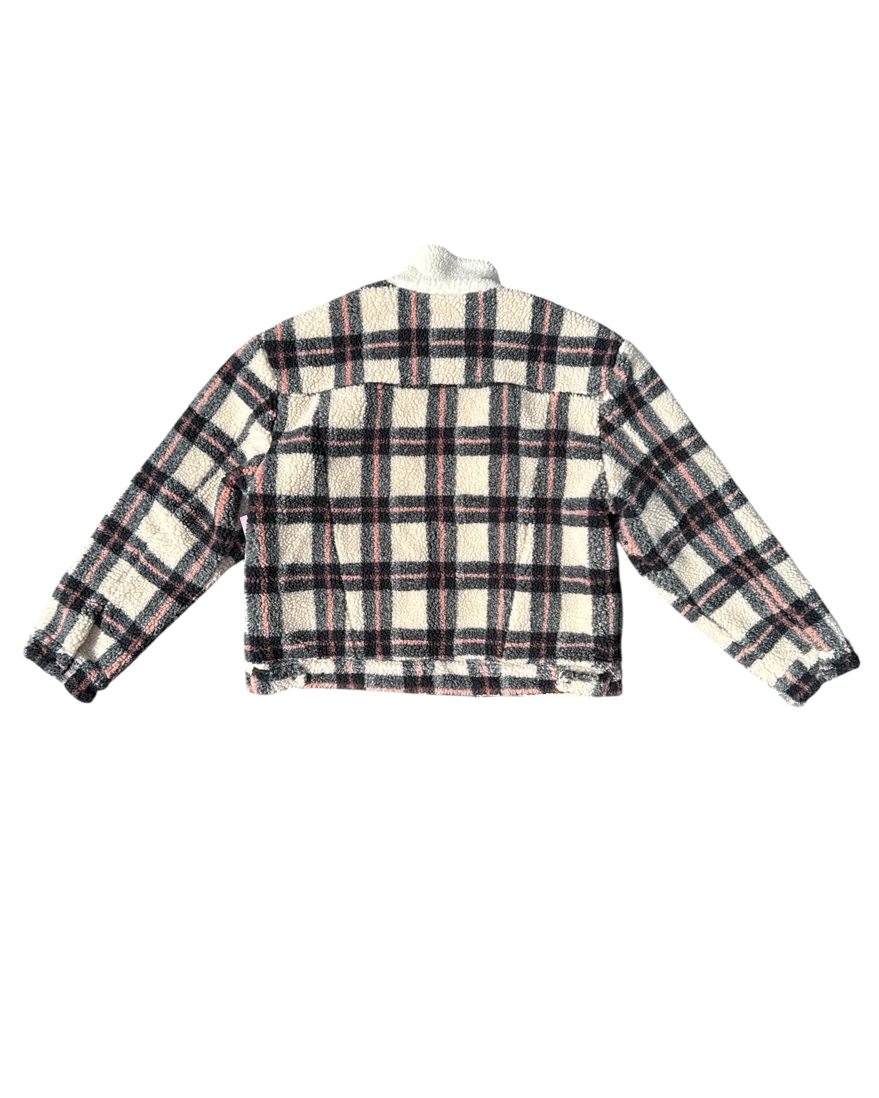 white navy levi's plaid sherpa button up jacket, XL
