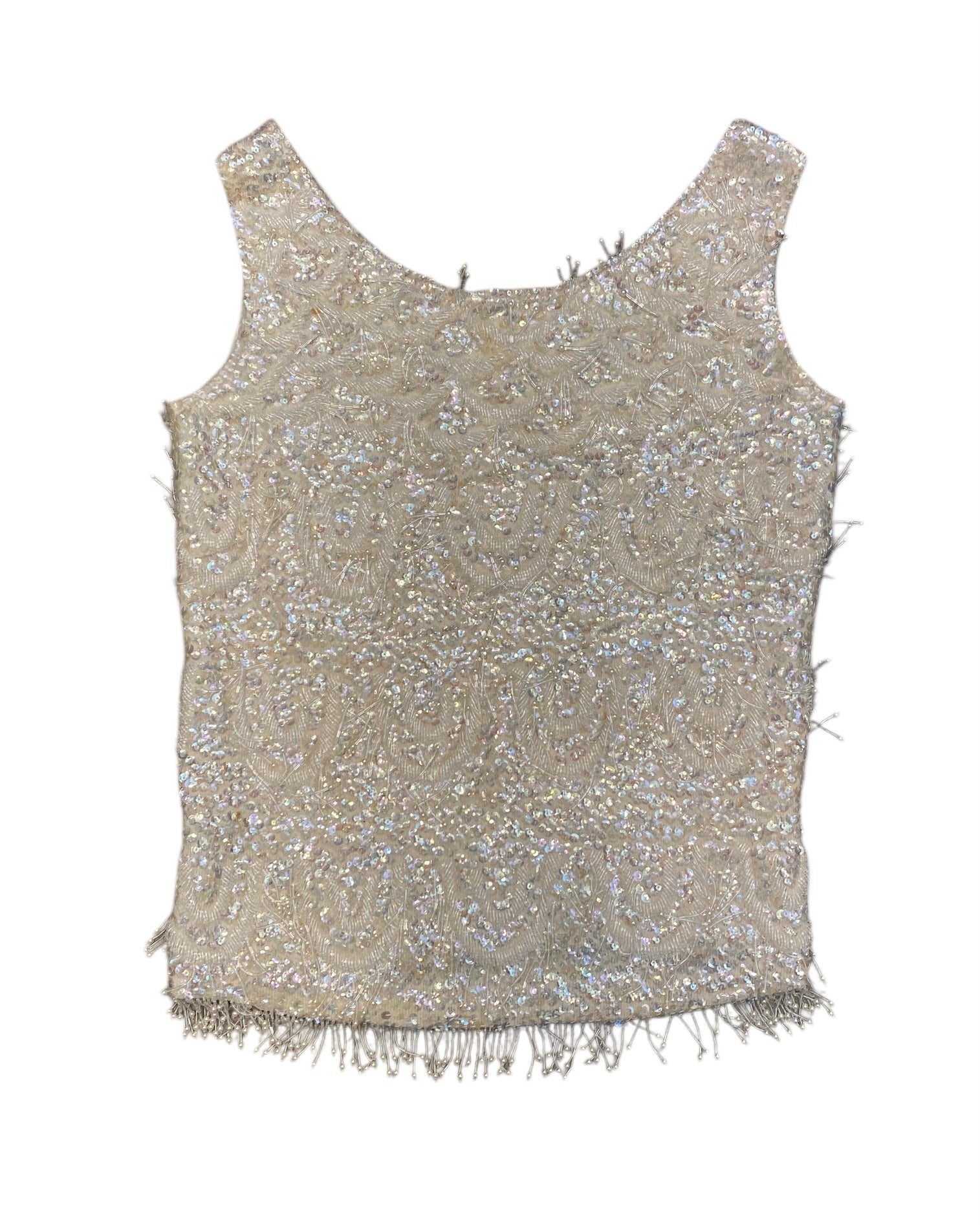 off white jeri jo vtg deco fringe bedazzle sequin tank, 34