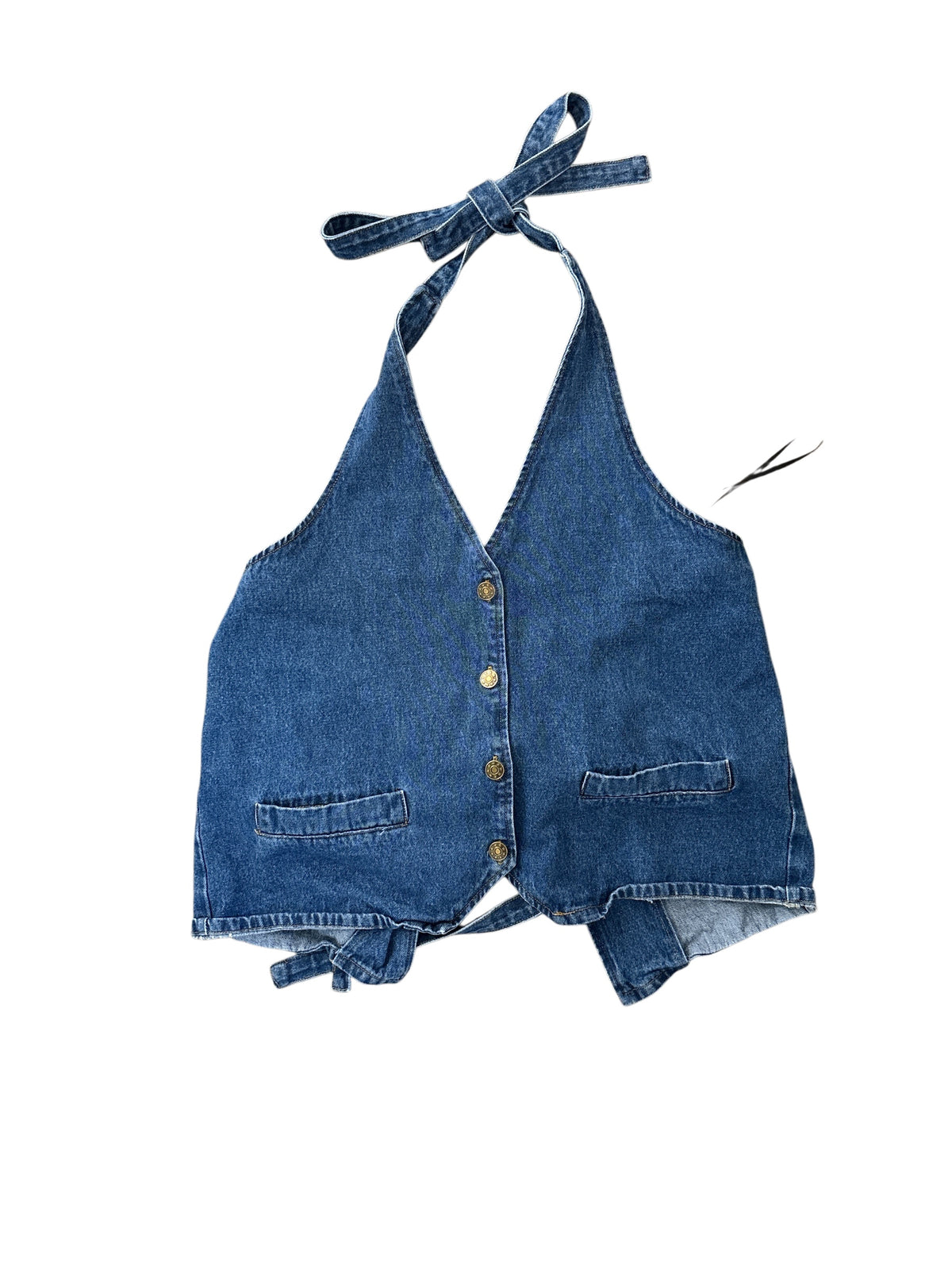 blue lioness halter denim top, l