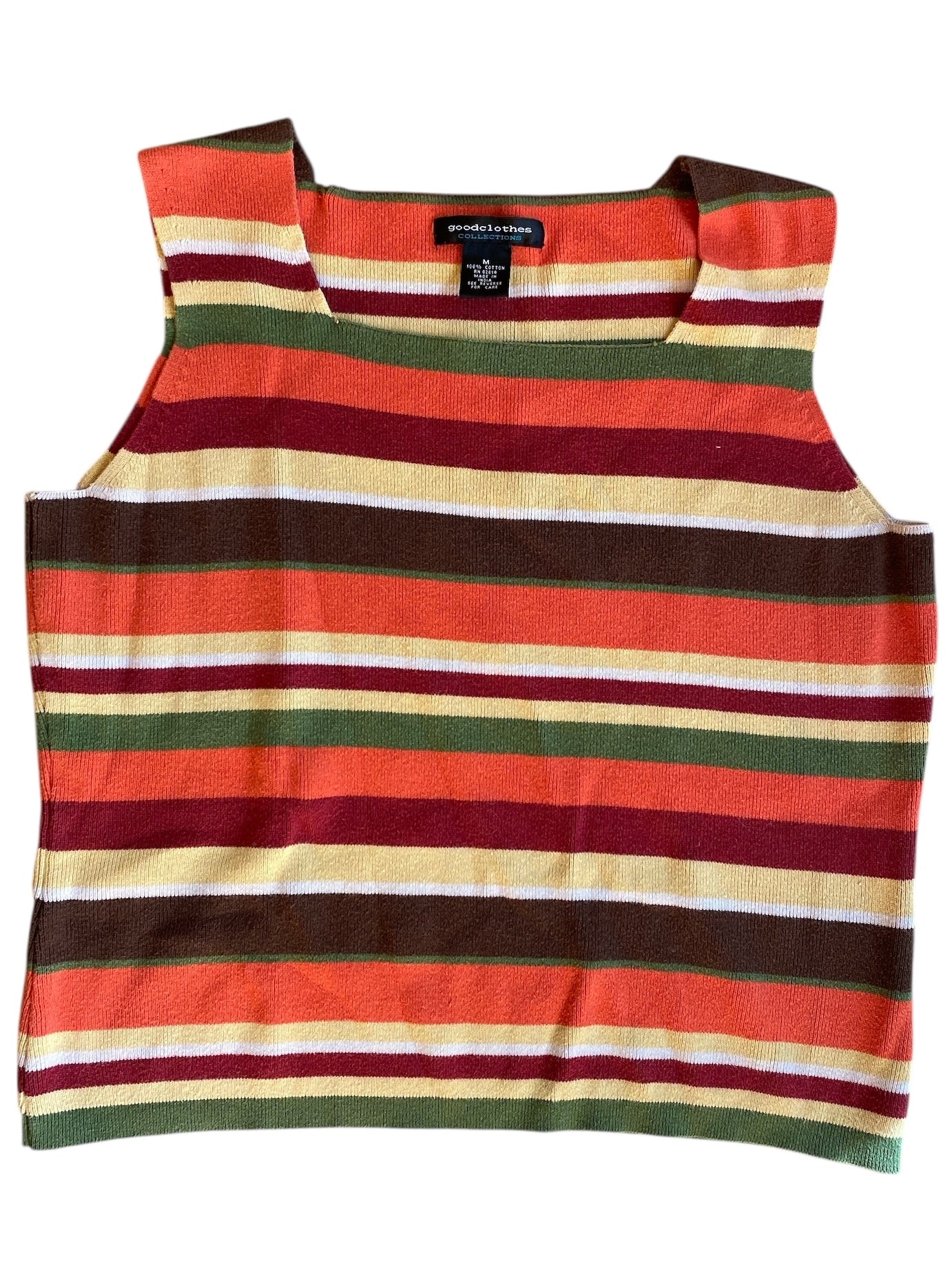 orange green maroon yellow goodclothes stripe squareneck tank, m