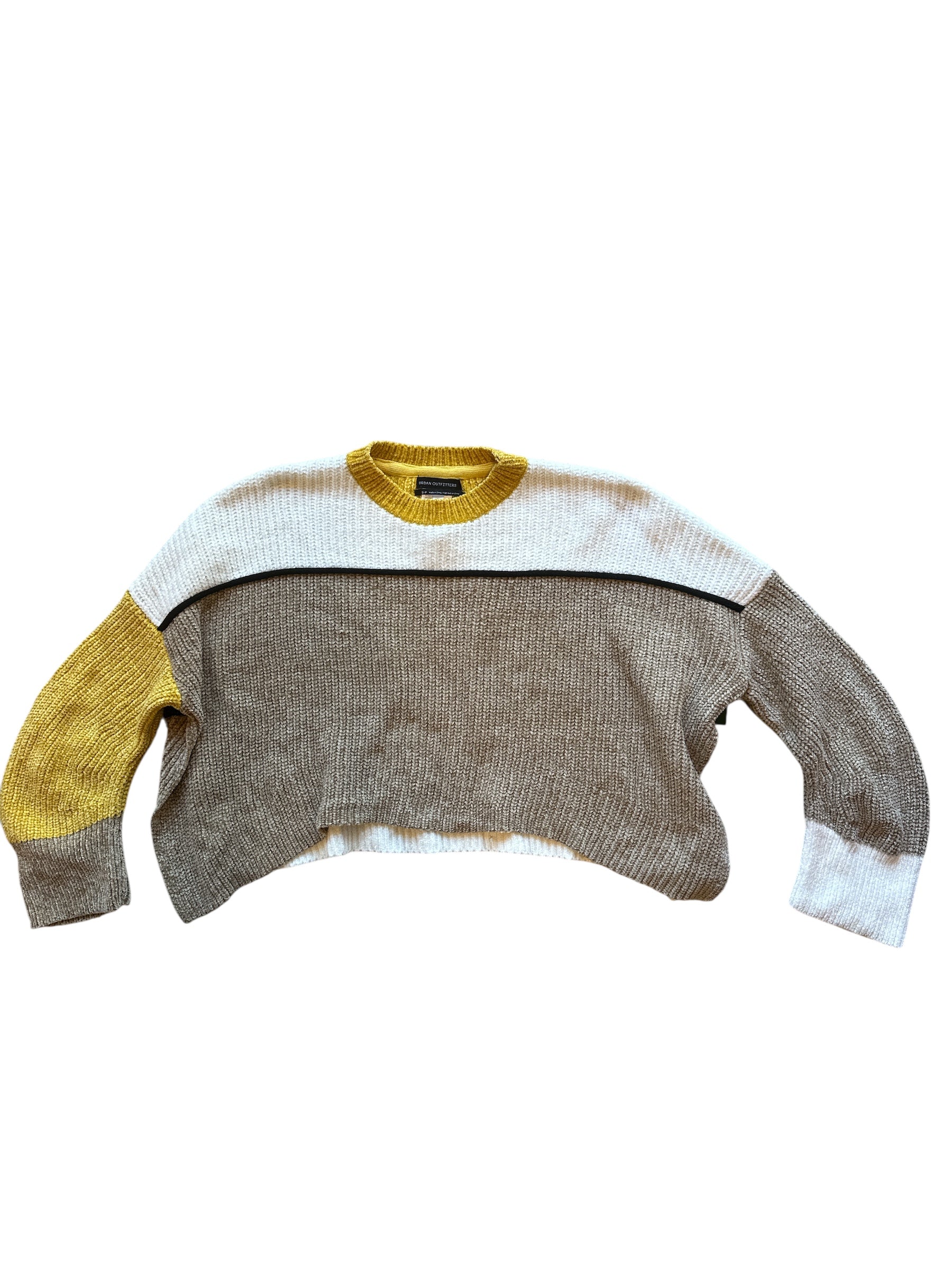 yellow white brown urban outfitters chenile stripe sweater, s