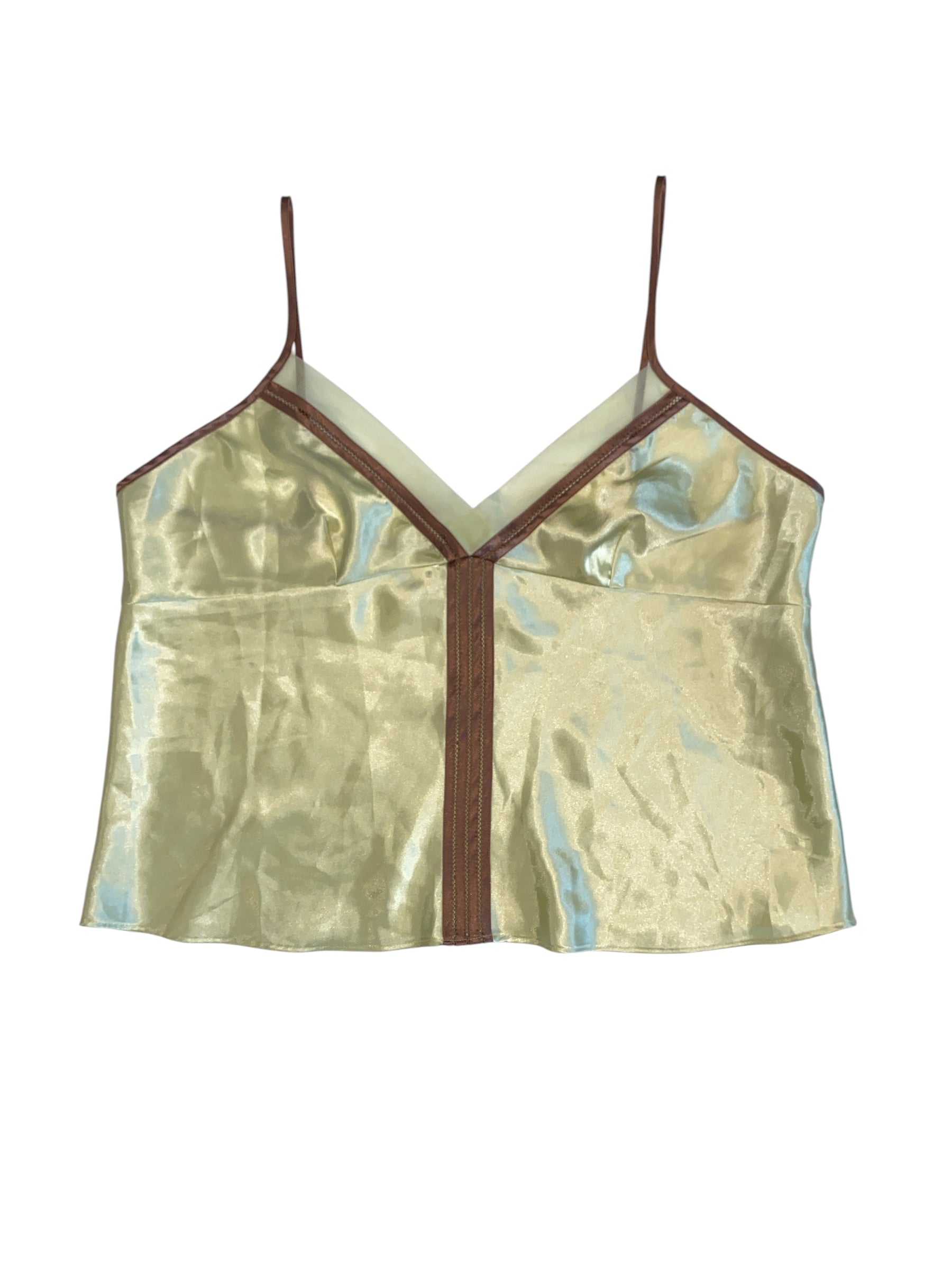 yellow brown valerie stevens silky two tone tank, xl