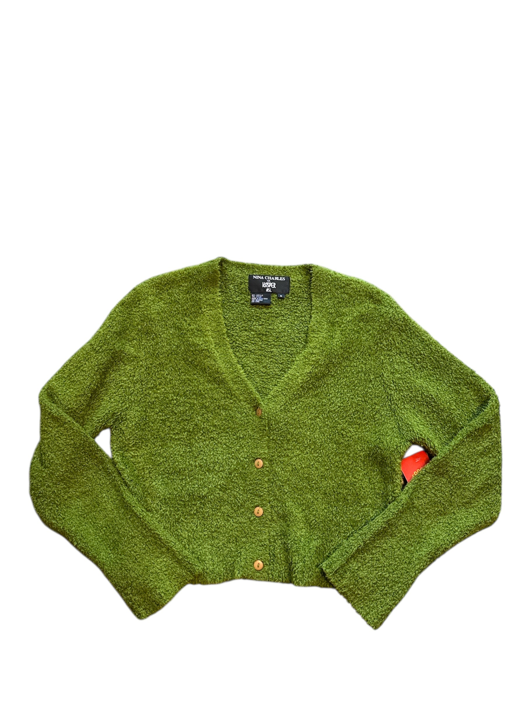 green kasper chenille fuzzy cardigan, m