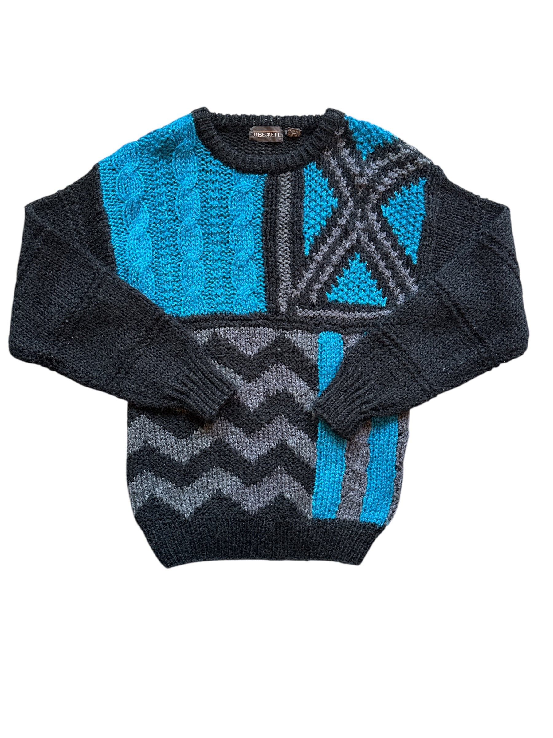 Black blue gray Jtbeckett Patterned Knit sweater, M