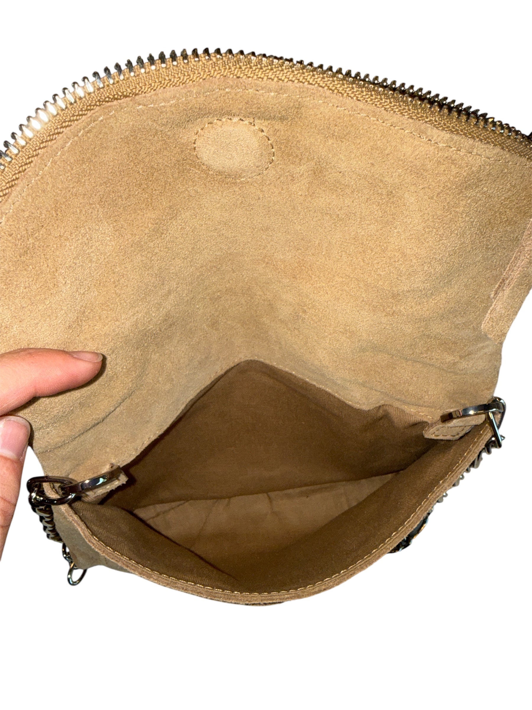 tan suede mini chain crossbody