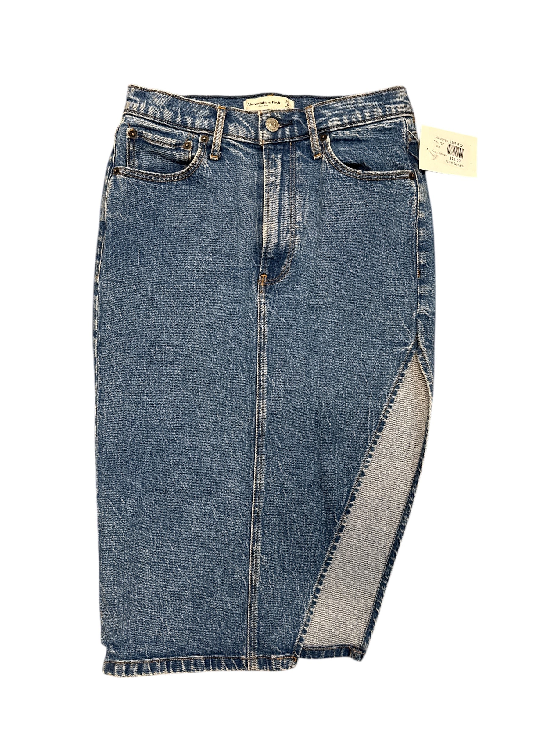 blue abercrombie denim midi skirt, 25/0