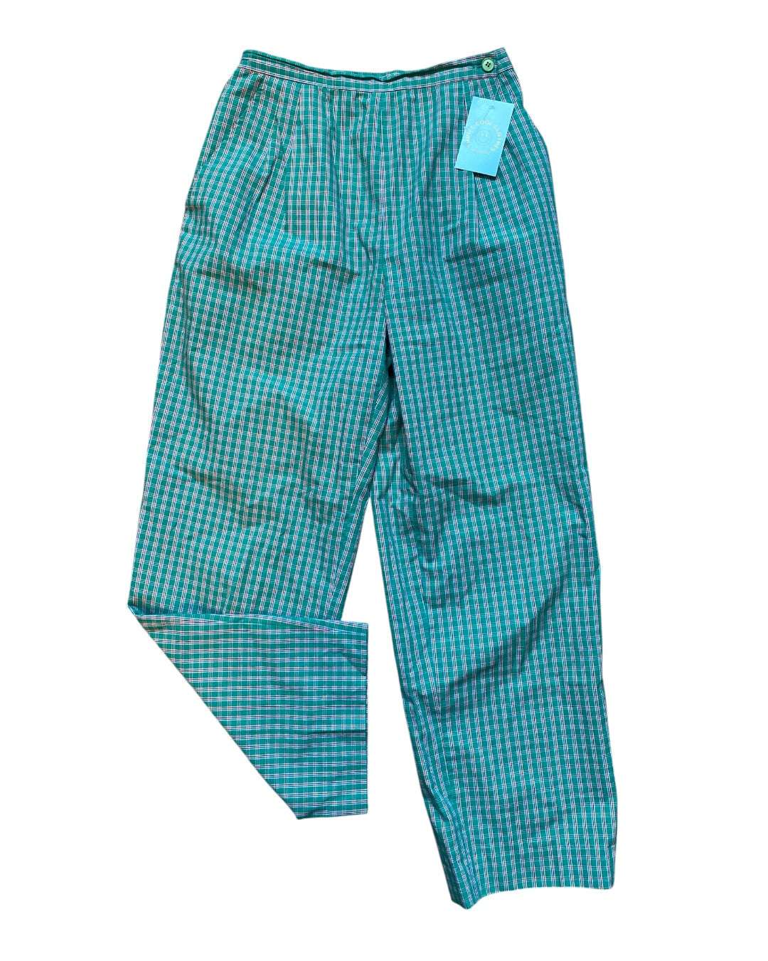 green Leon levin plaid side button pants, 8