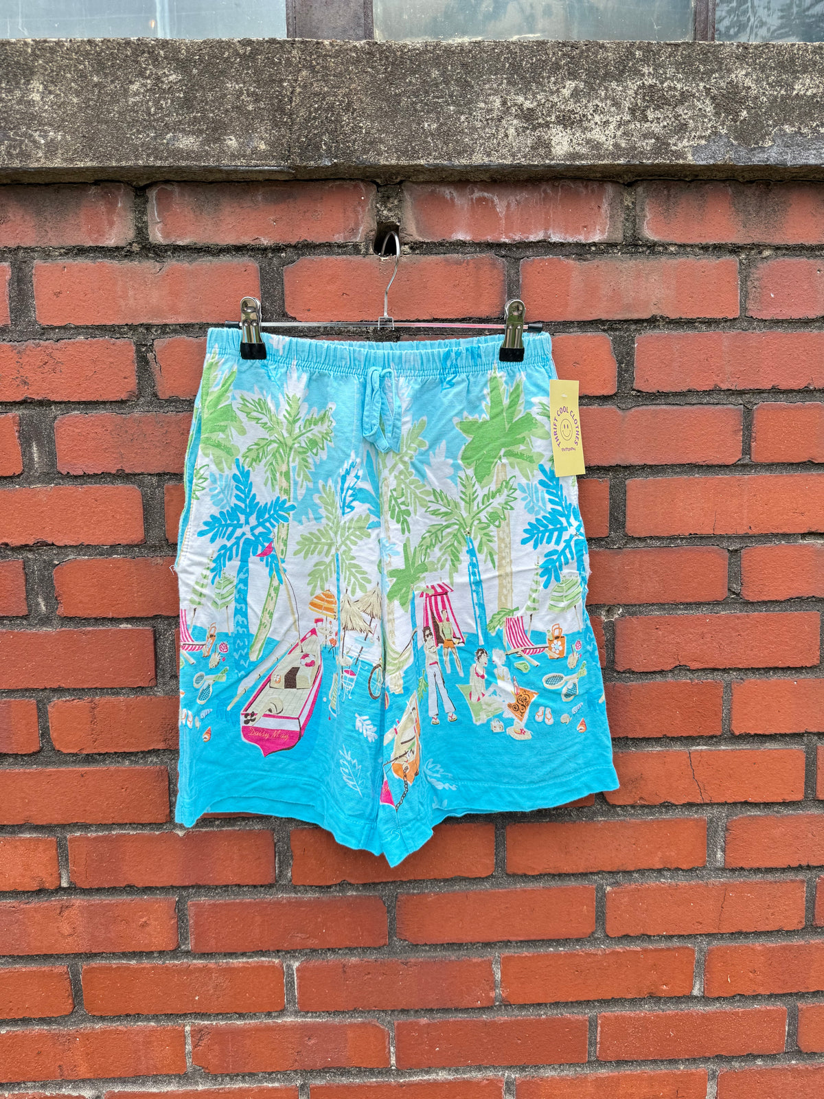 Blue green Gepetto Cutie beach scene shorts, S