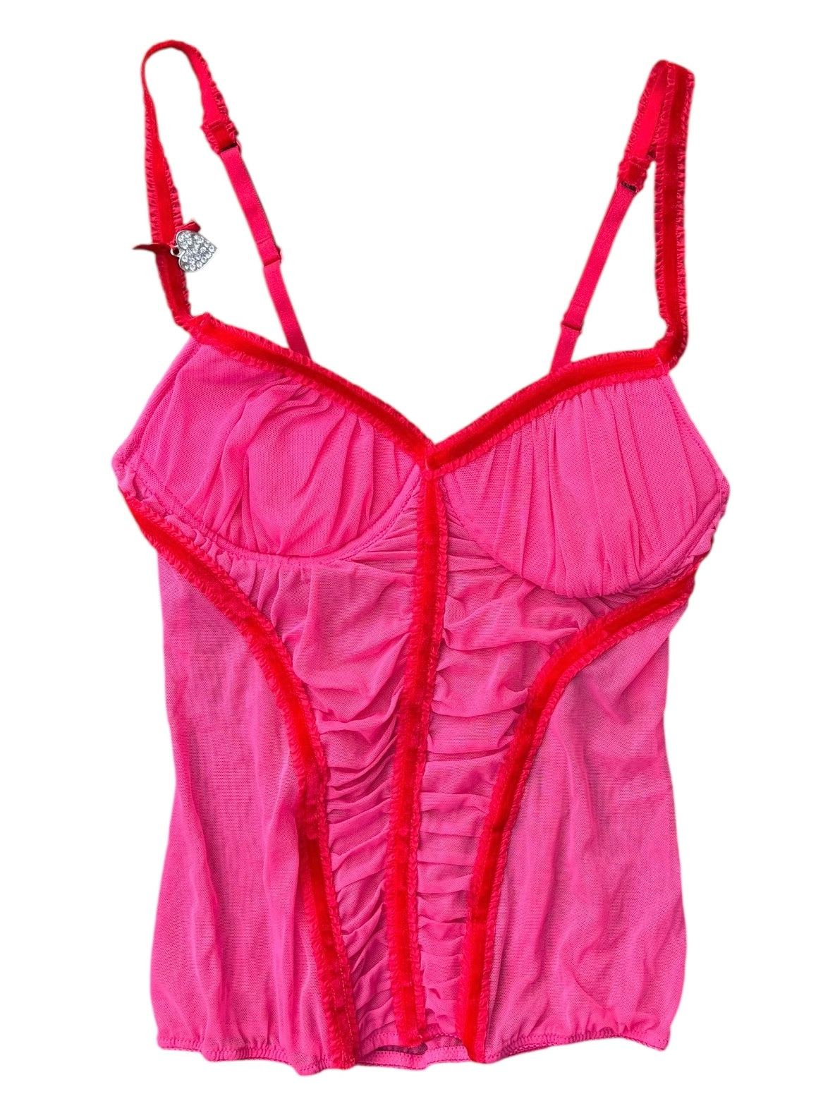 pink red victorias secret bustier mesh top, 34b