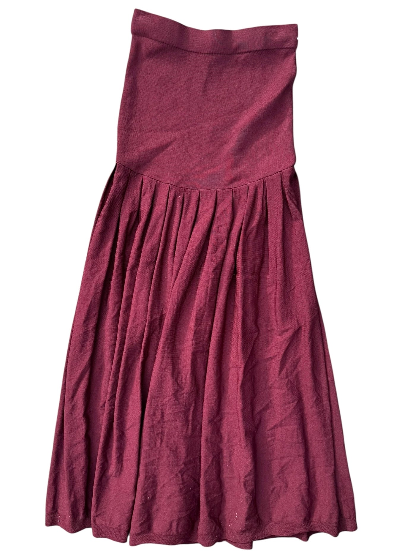 maroon commense drop waist pleated long skirt, xs
