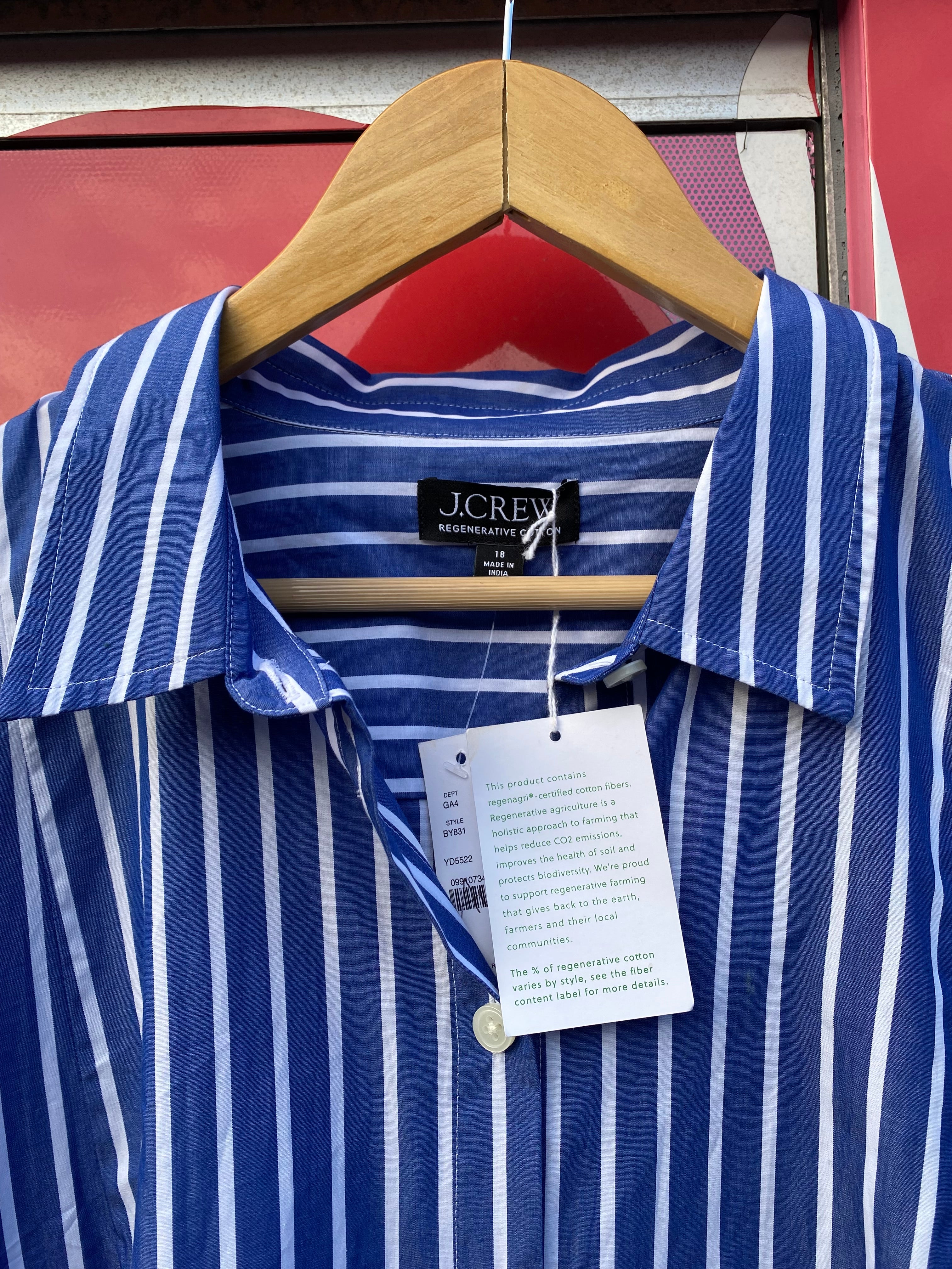 blue white j crew striped button shirt dress, 18