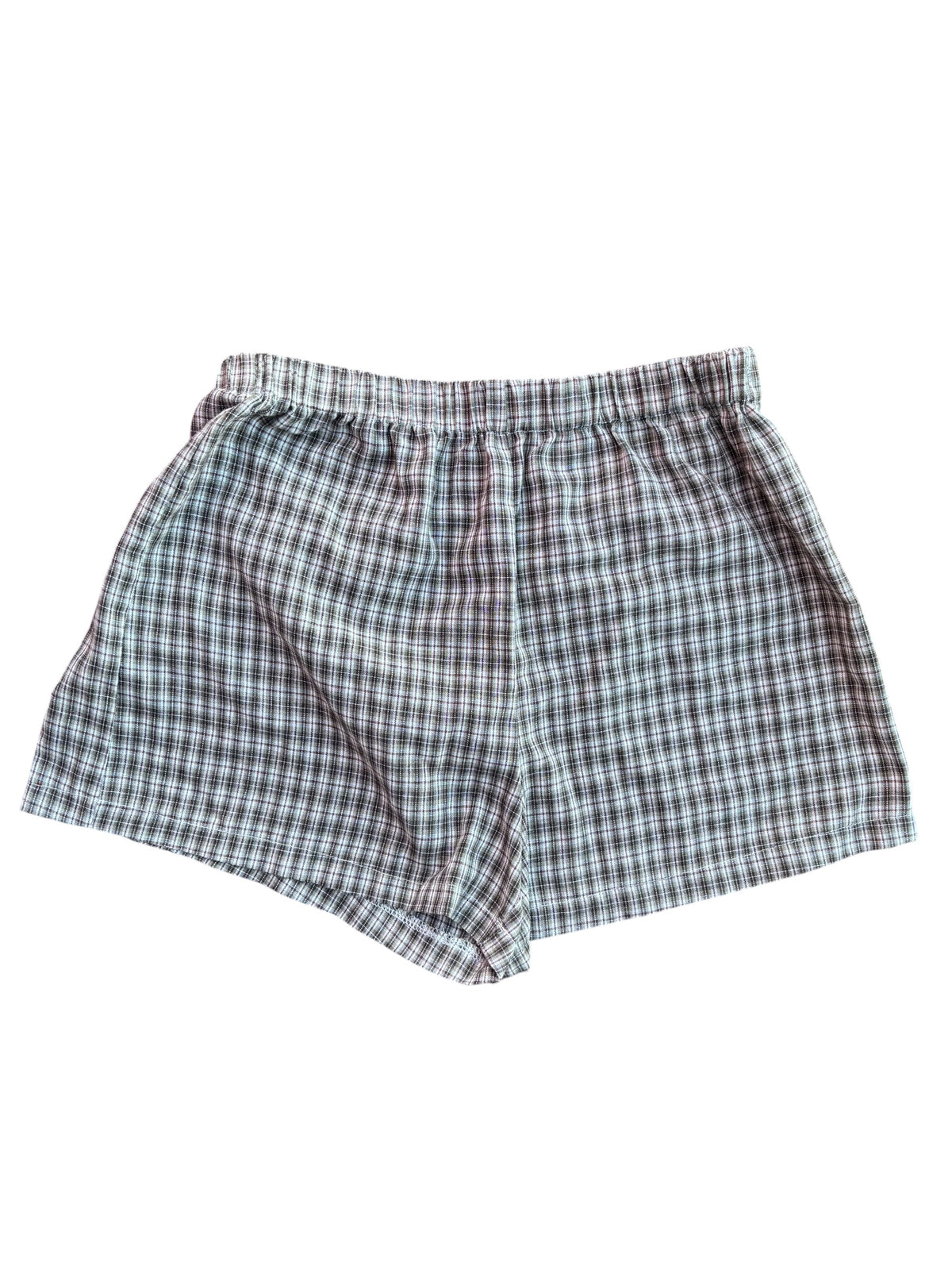 brown red white plaid shorts