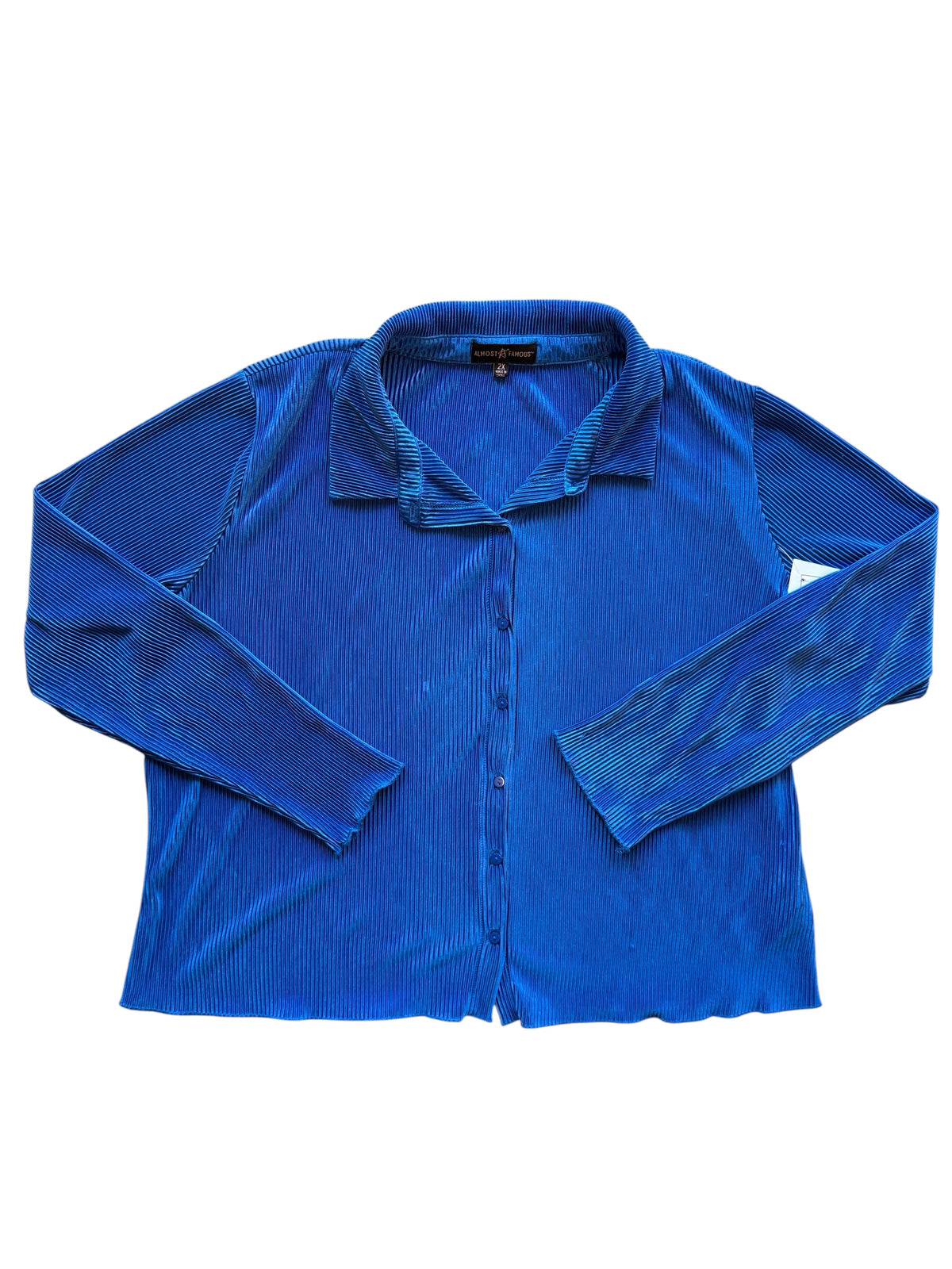 royal blue almost famous plisse button down, 2x