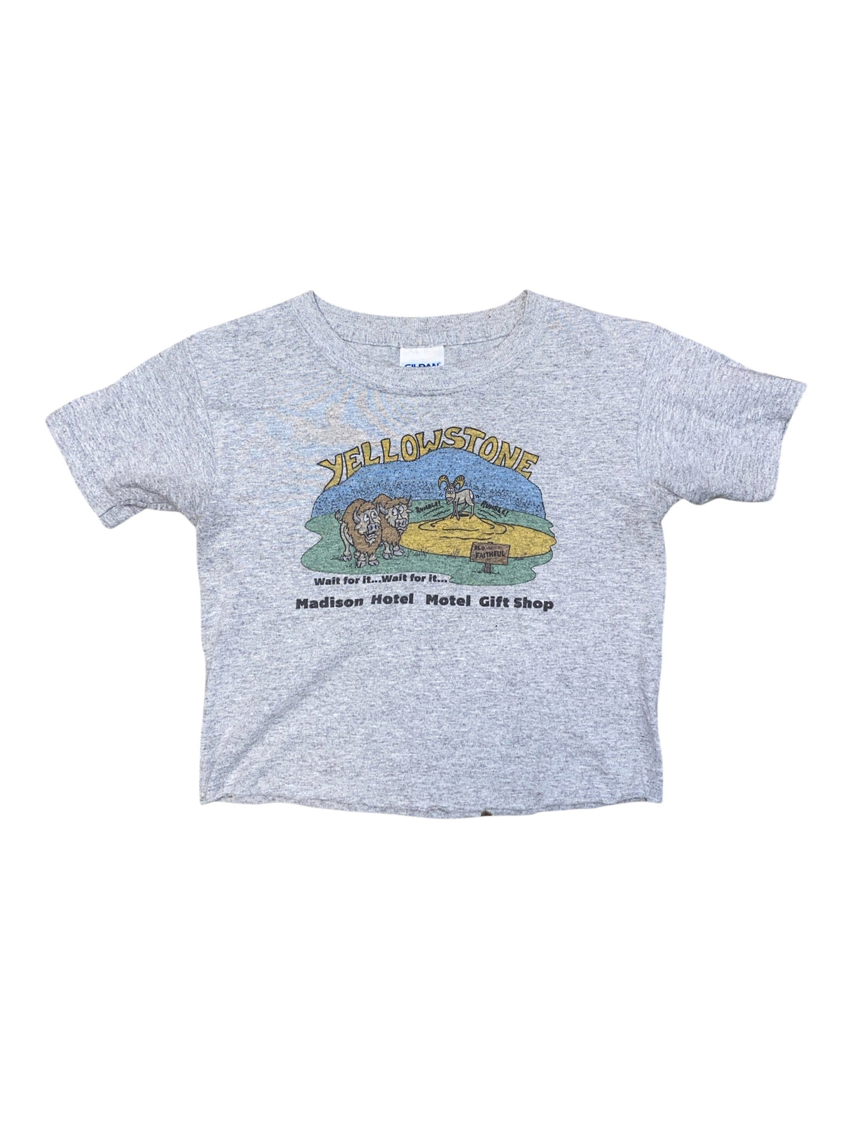 grey gildan yellowstone baby tee, xs