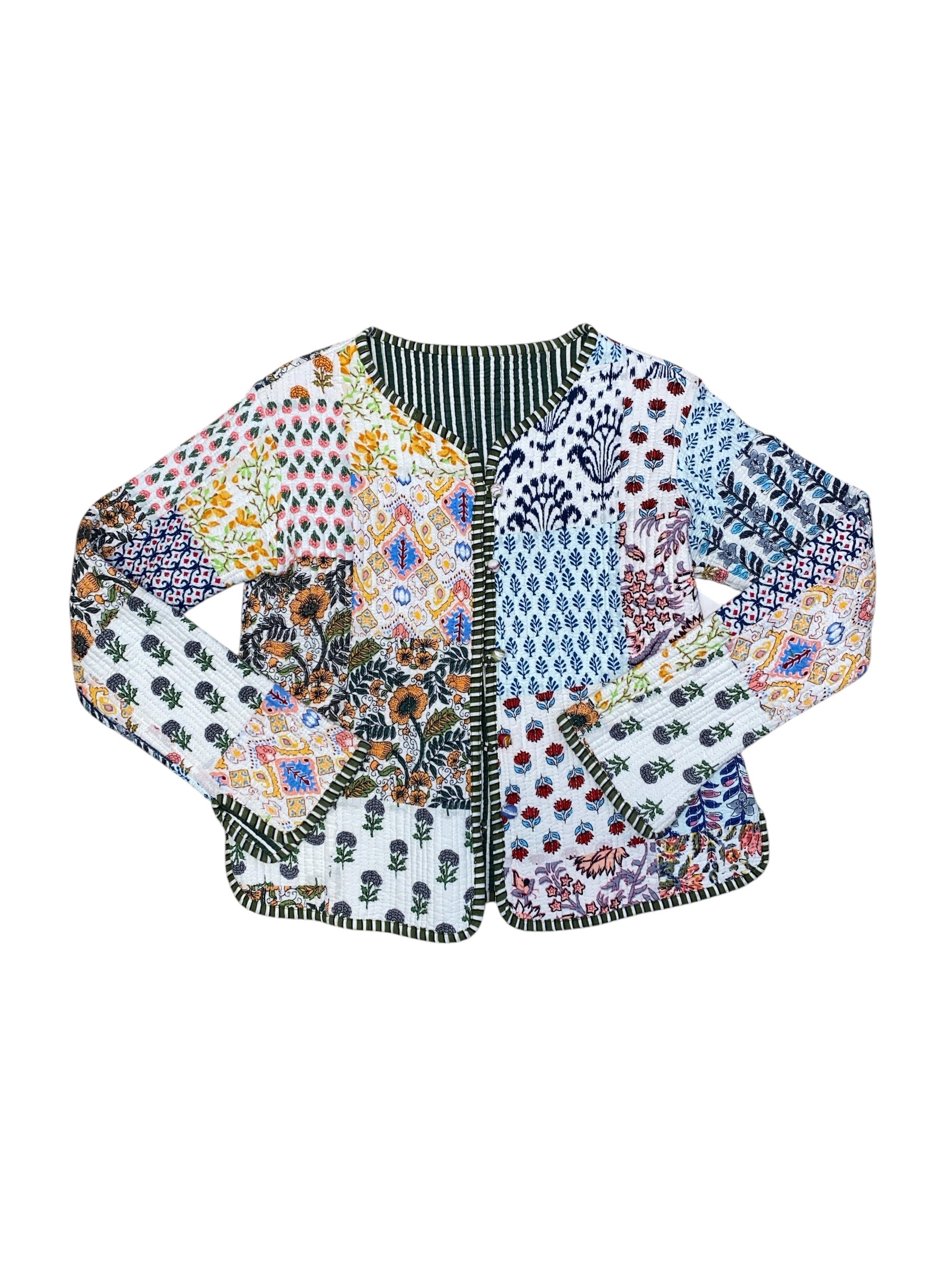green yellow blue patchwork floral jacket