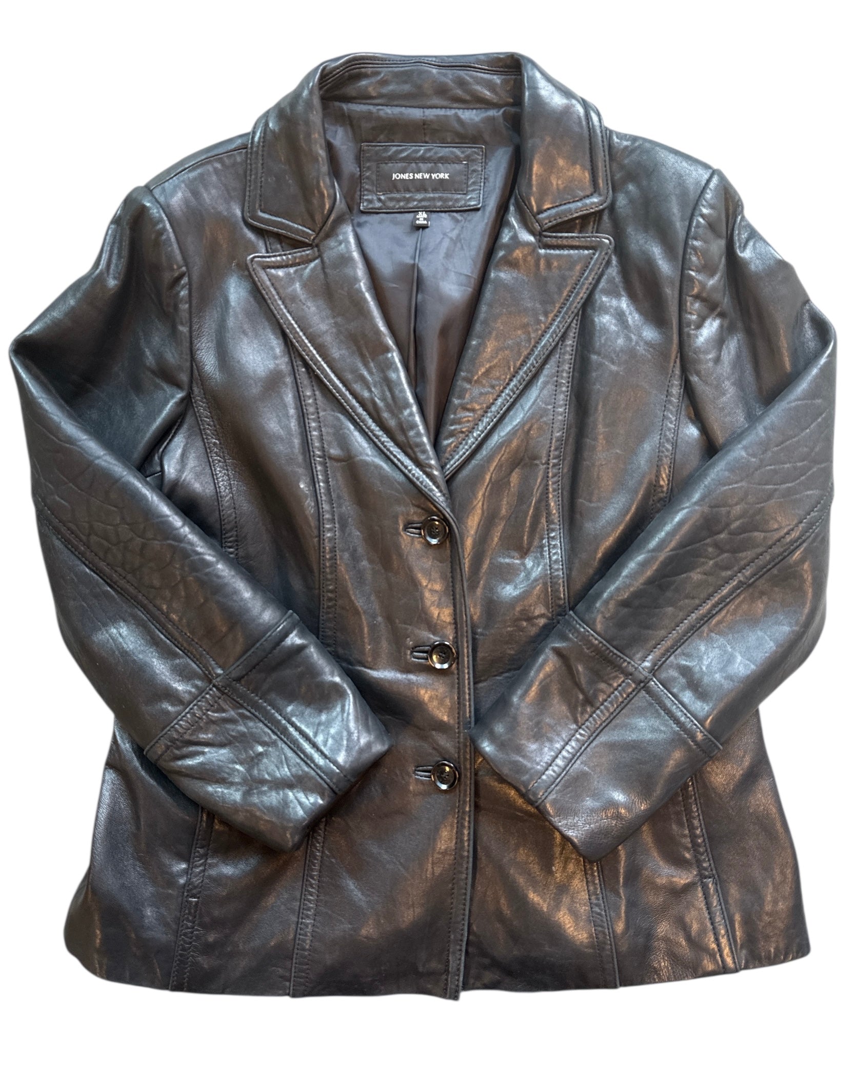 black jones new york leather button jacket, xl