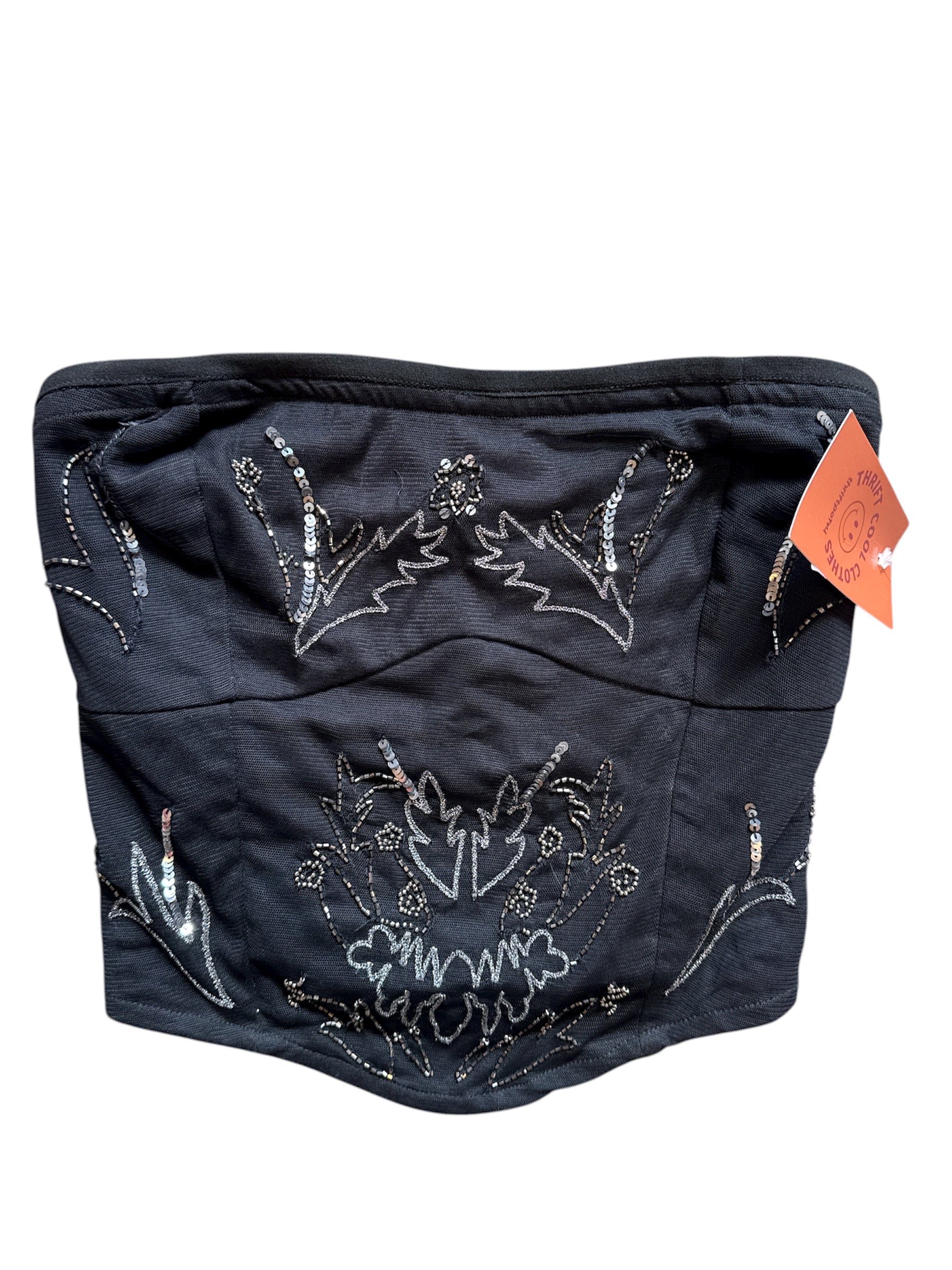 Black silver Anthropologie Tube top w embroidery, S