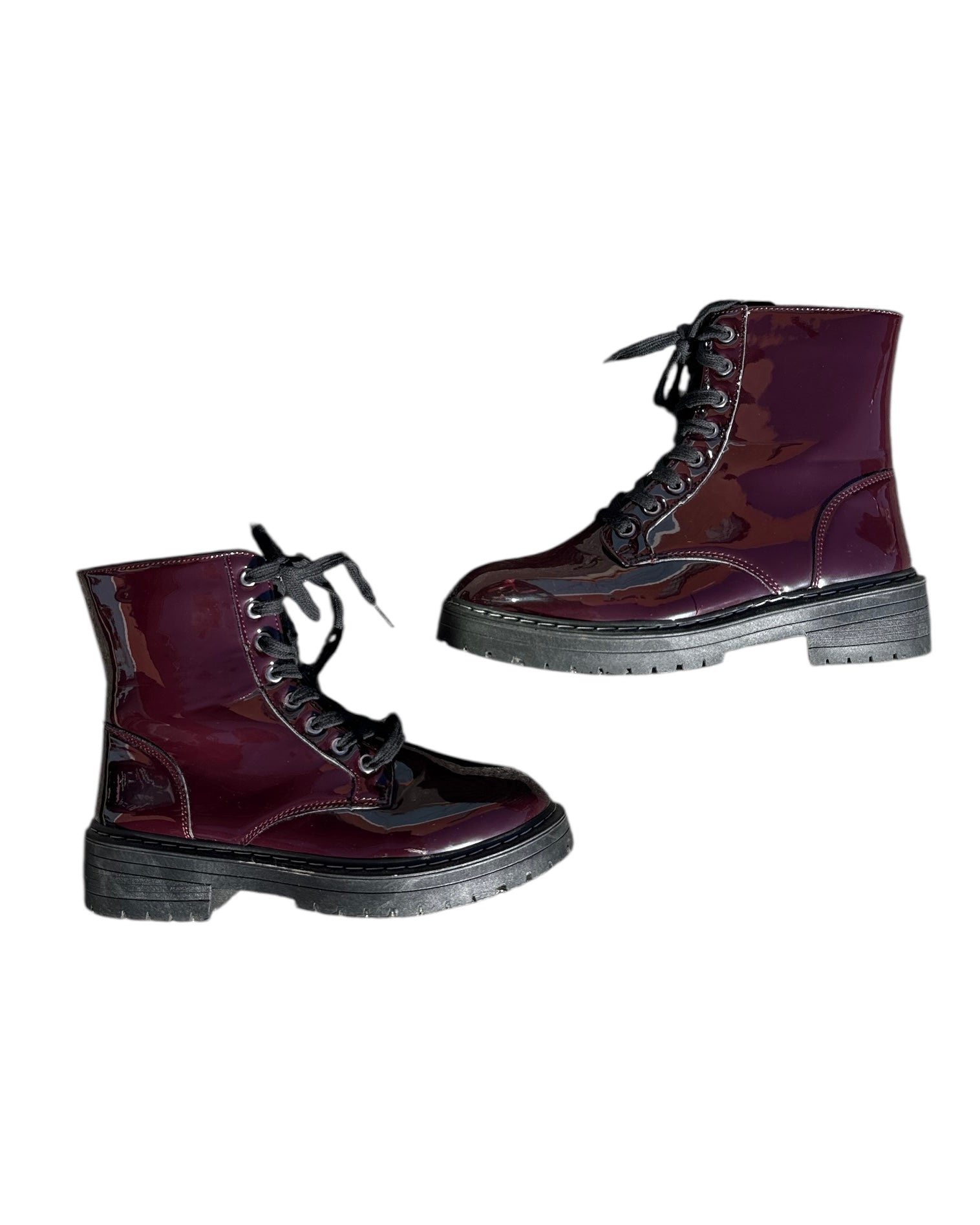 Maroon True craft Glossy combat boots, 8.5