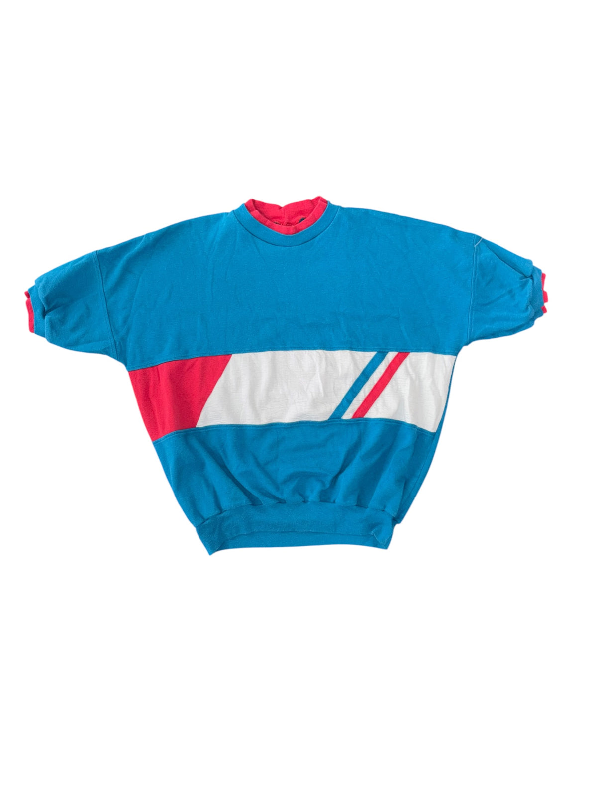 teal red white laps vtg colorblock ss sweatshirt, L