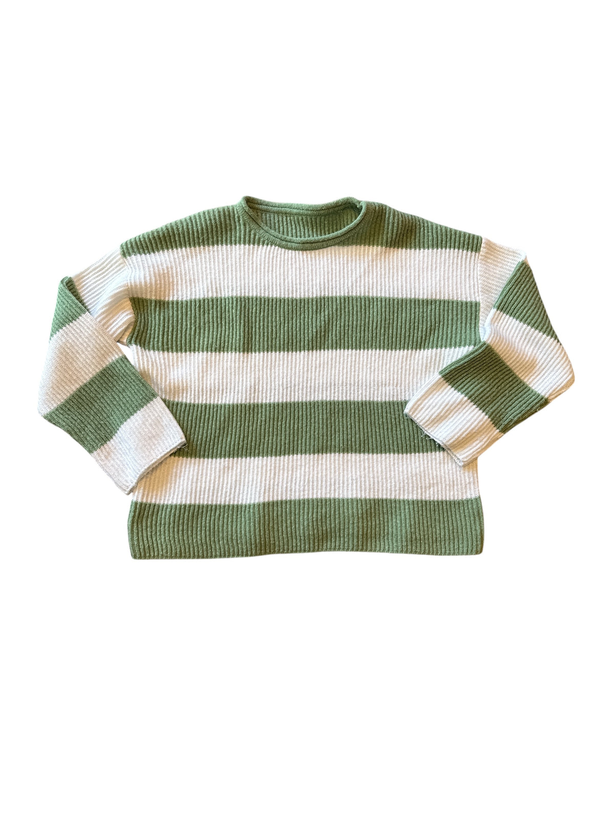 white green striped sweater, m