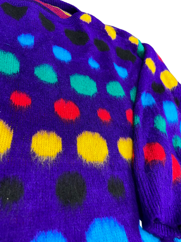 purple multi fuzzy polka dot sweater, m