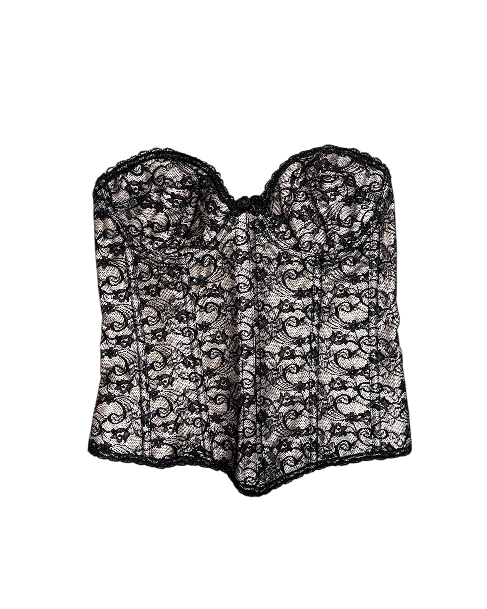 black silver Empire Intimates DEADSTOCK lace corset set, 36b