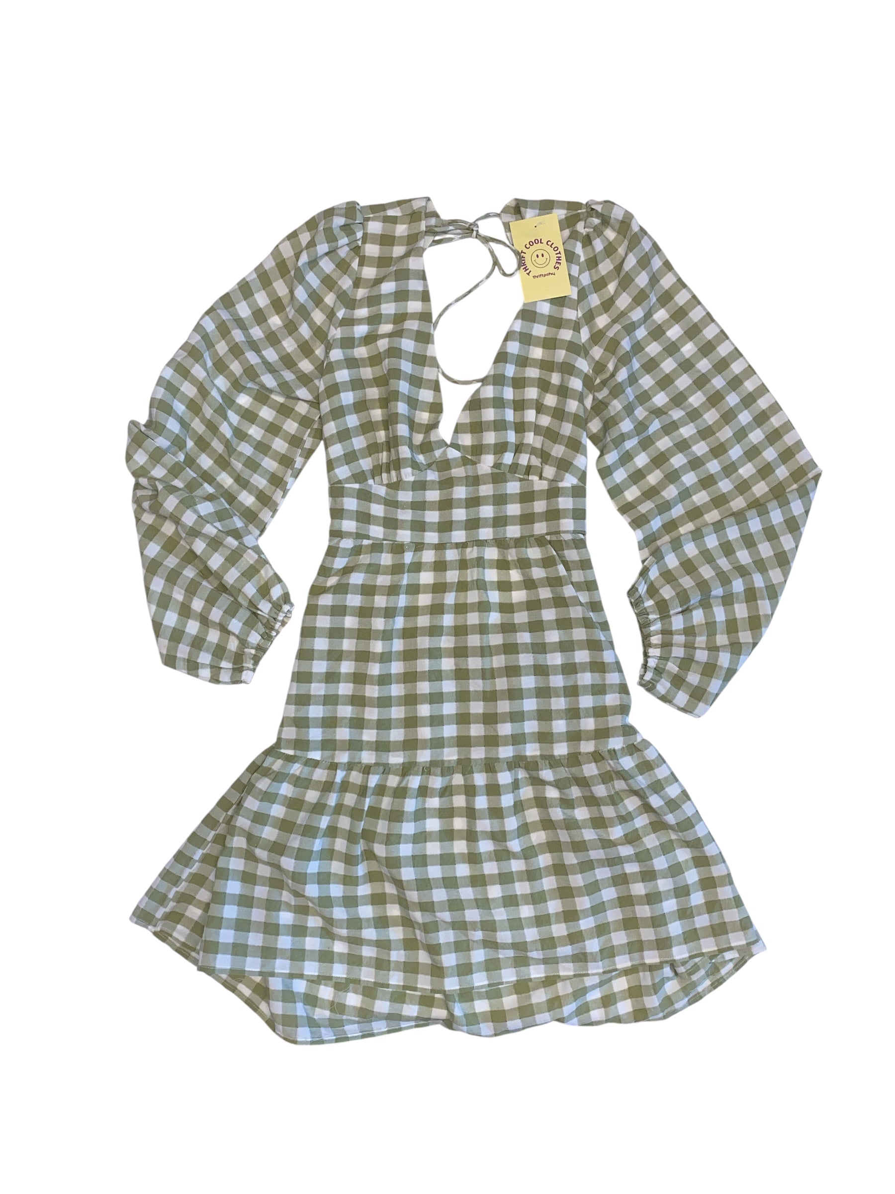 green white princess polly gingham ls mini dress, 6