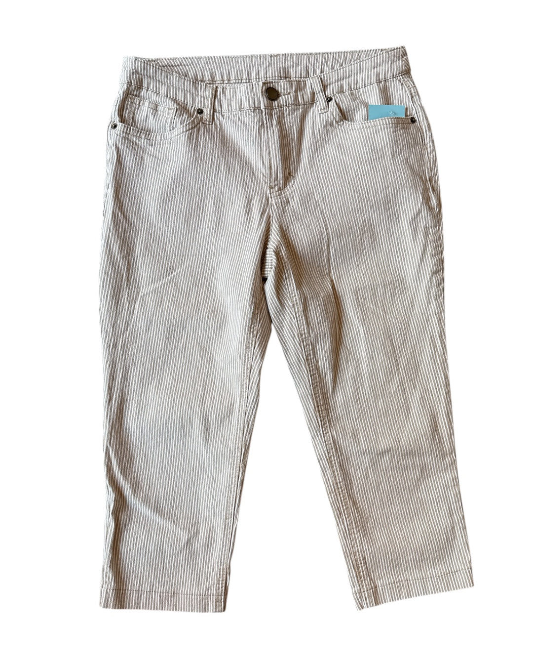 beige white striped capris, 8
