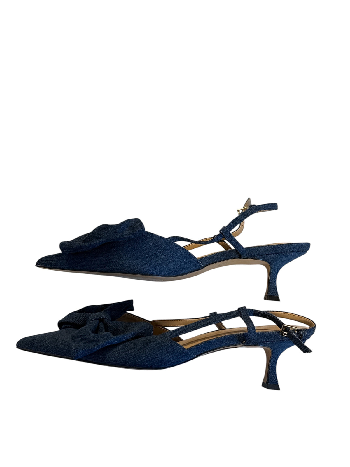 blue ann taylor pointed denim slingback kitten heels, 8