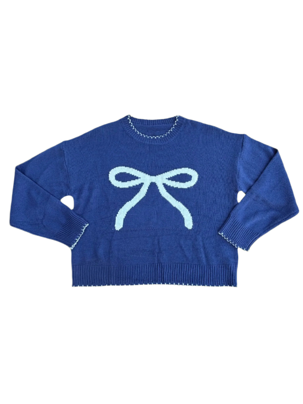 blue bow sweater, L