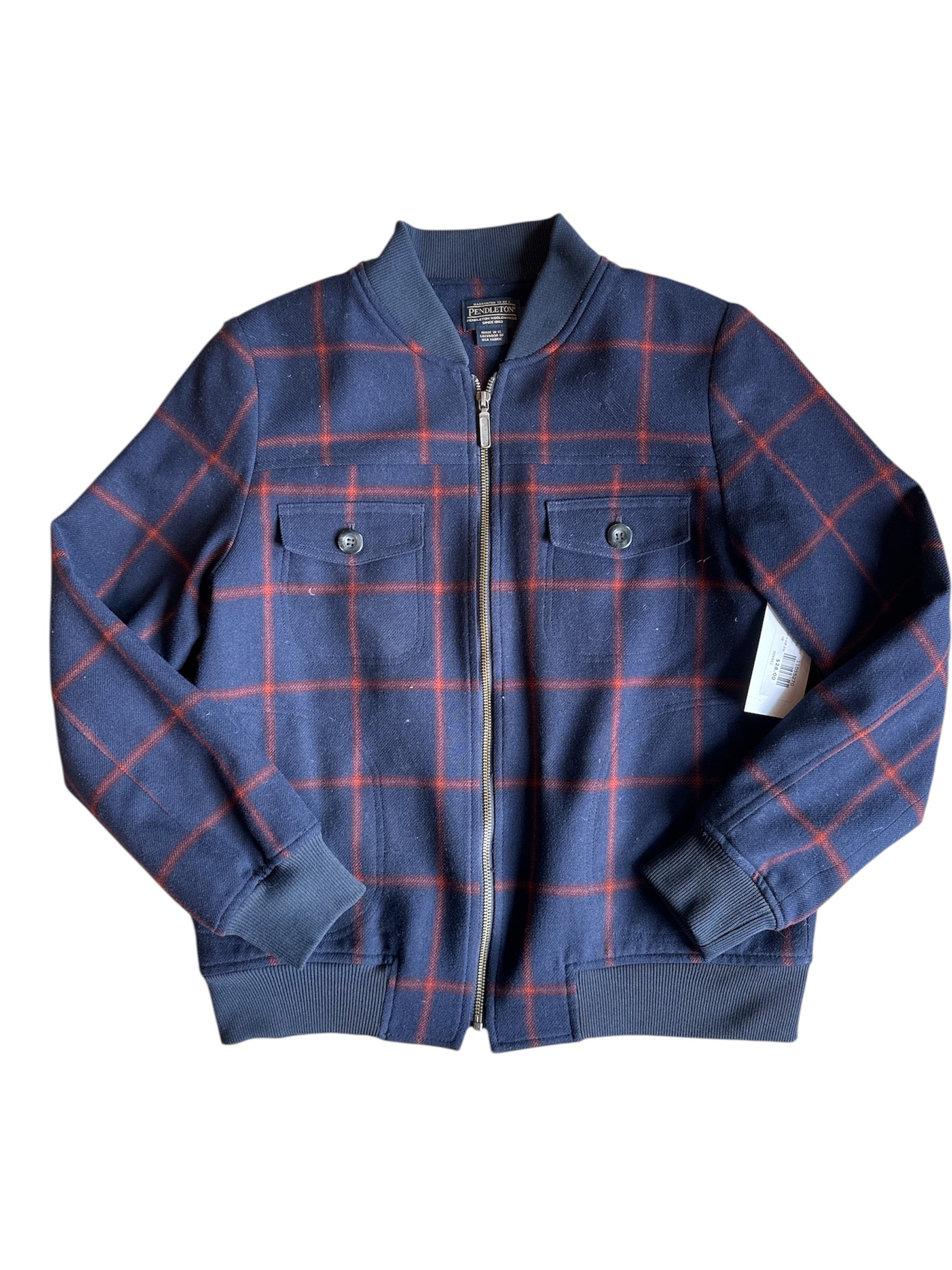 navy rust Pendleton plaid wool zip up, m