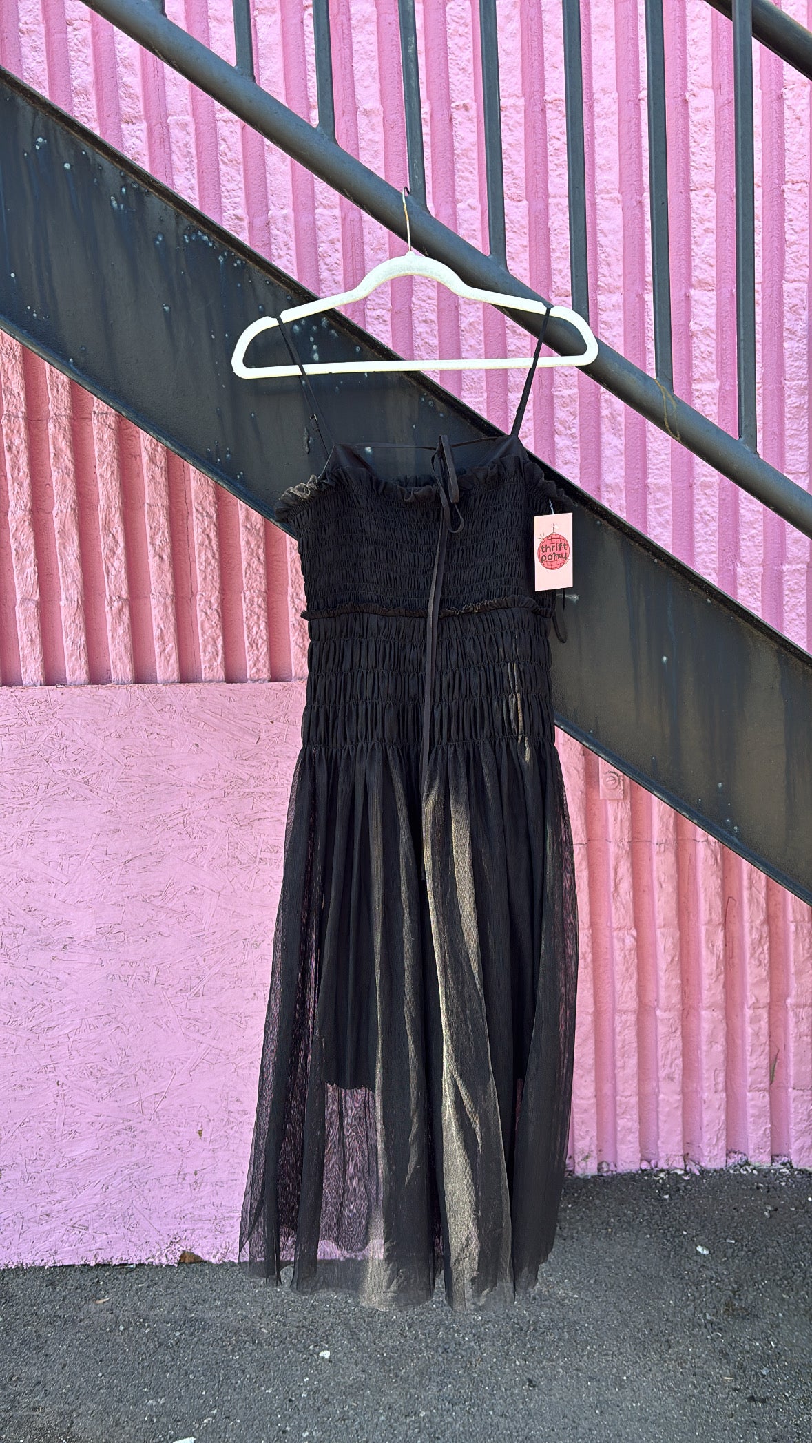black Anthropologie smocked top midi dress, xs
