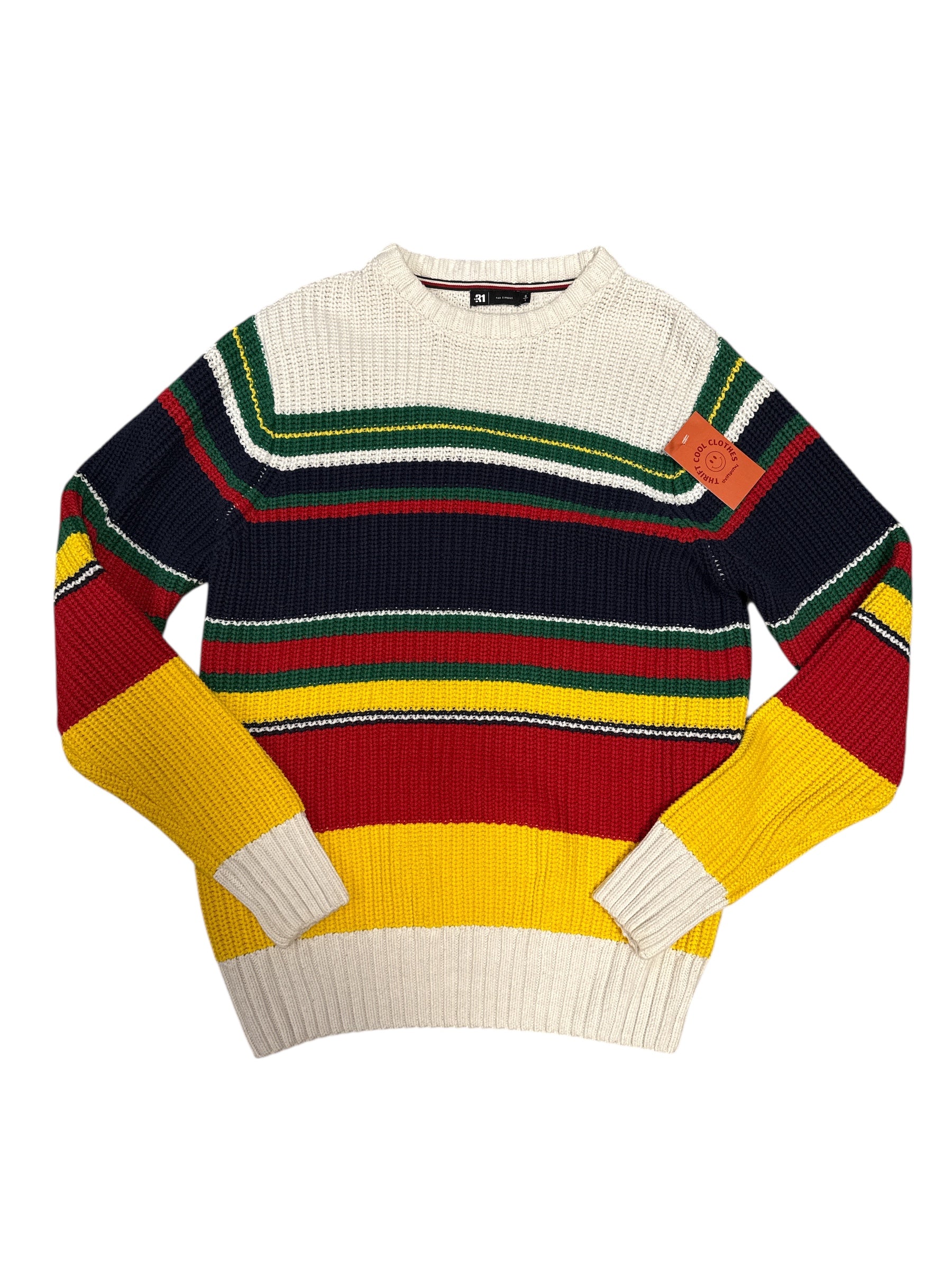 white green red le 31 par simons striped sweater, L