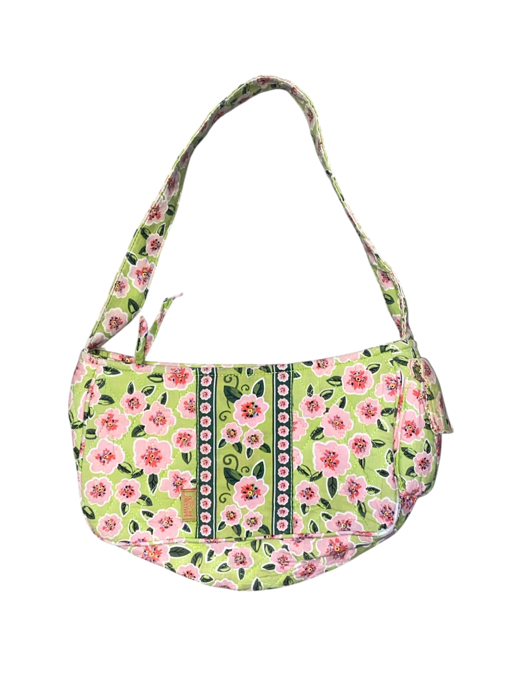 green pink Maggi b floral quilted shoulder bag
