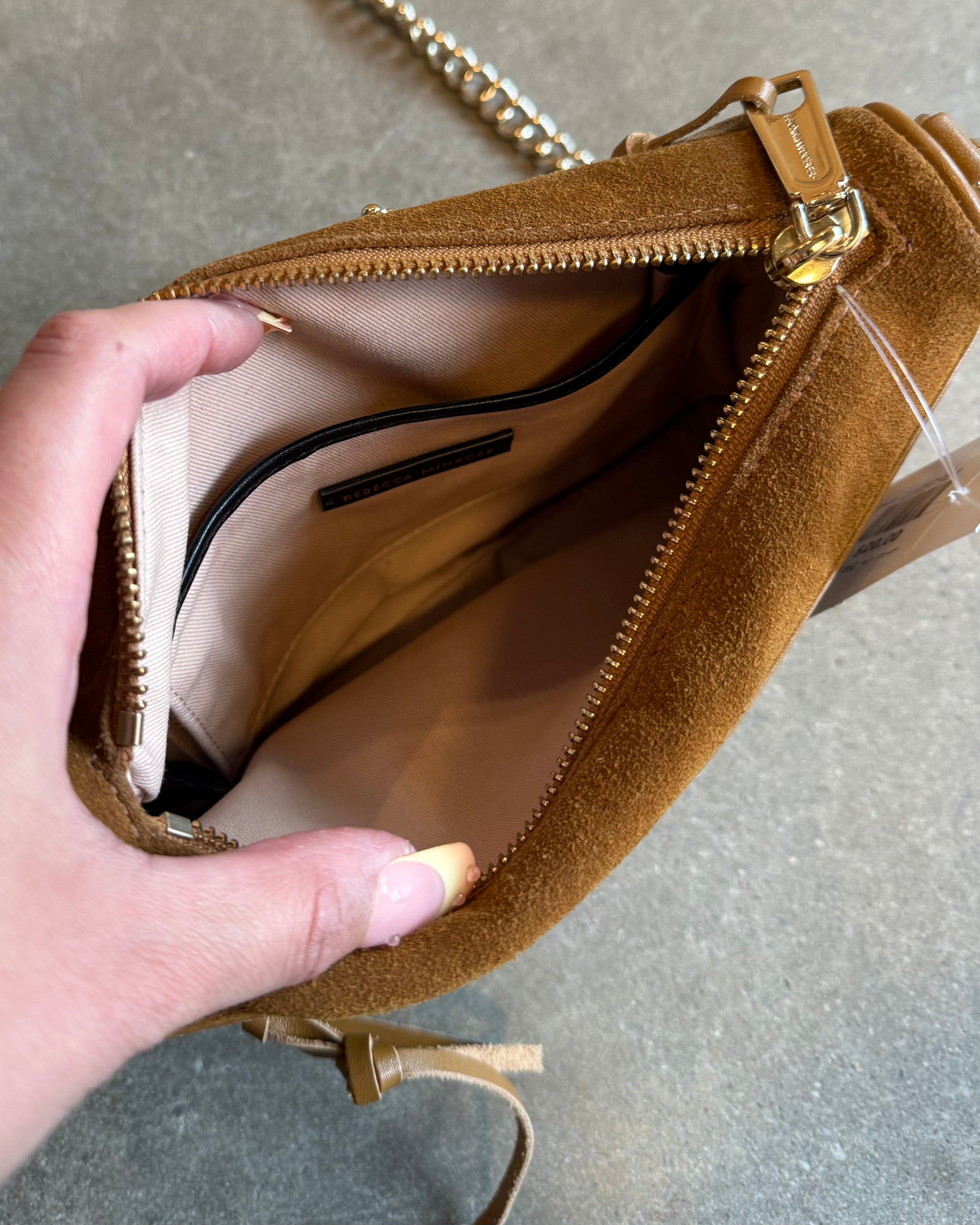 brown rebecca minkoff suede ish crossbody